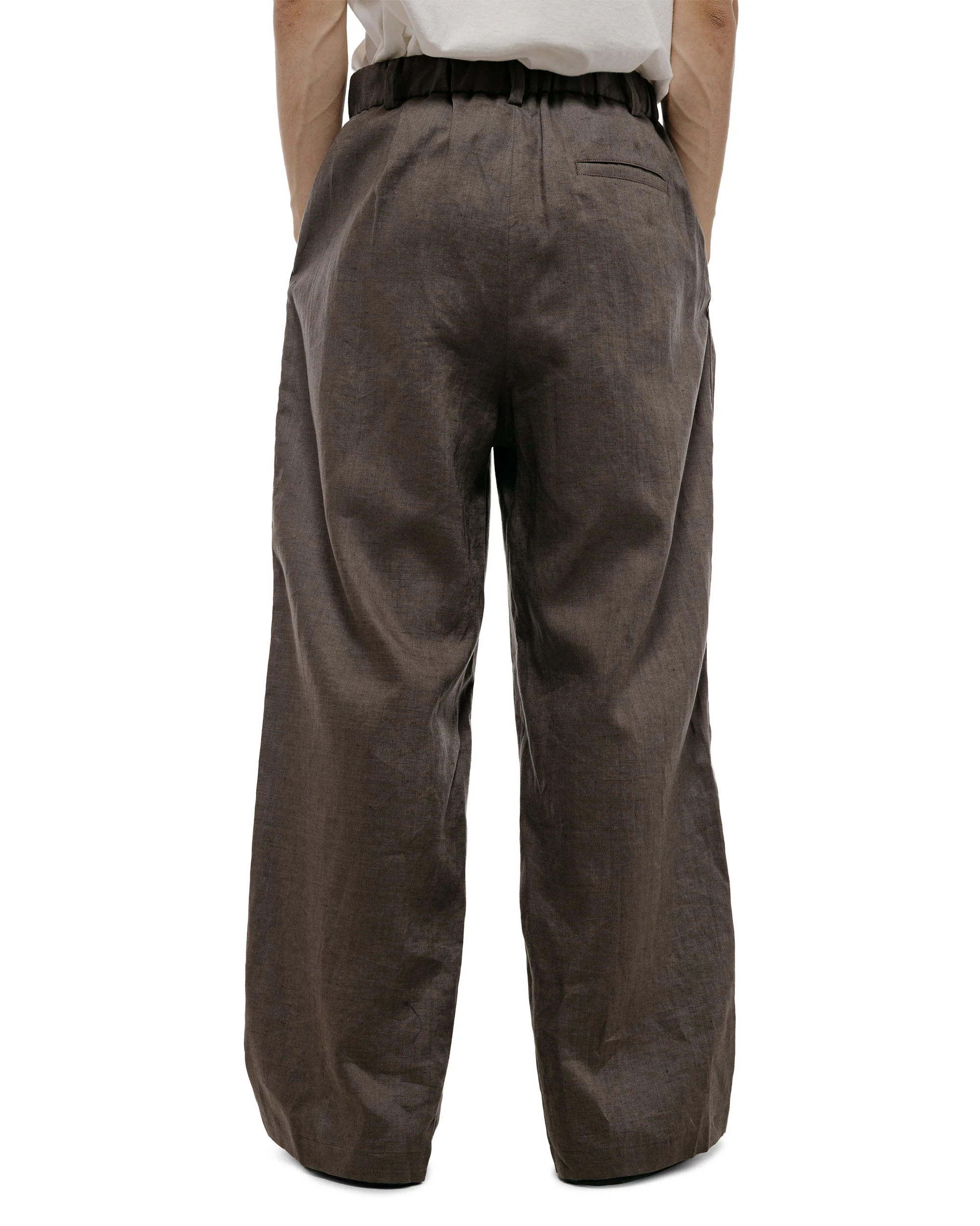 Amomento Linen Two Tuck Wide Pants Khaki - Image 4