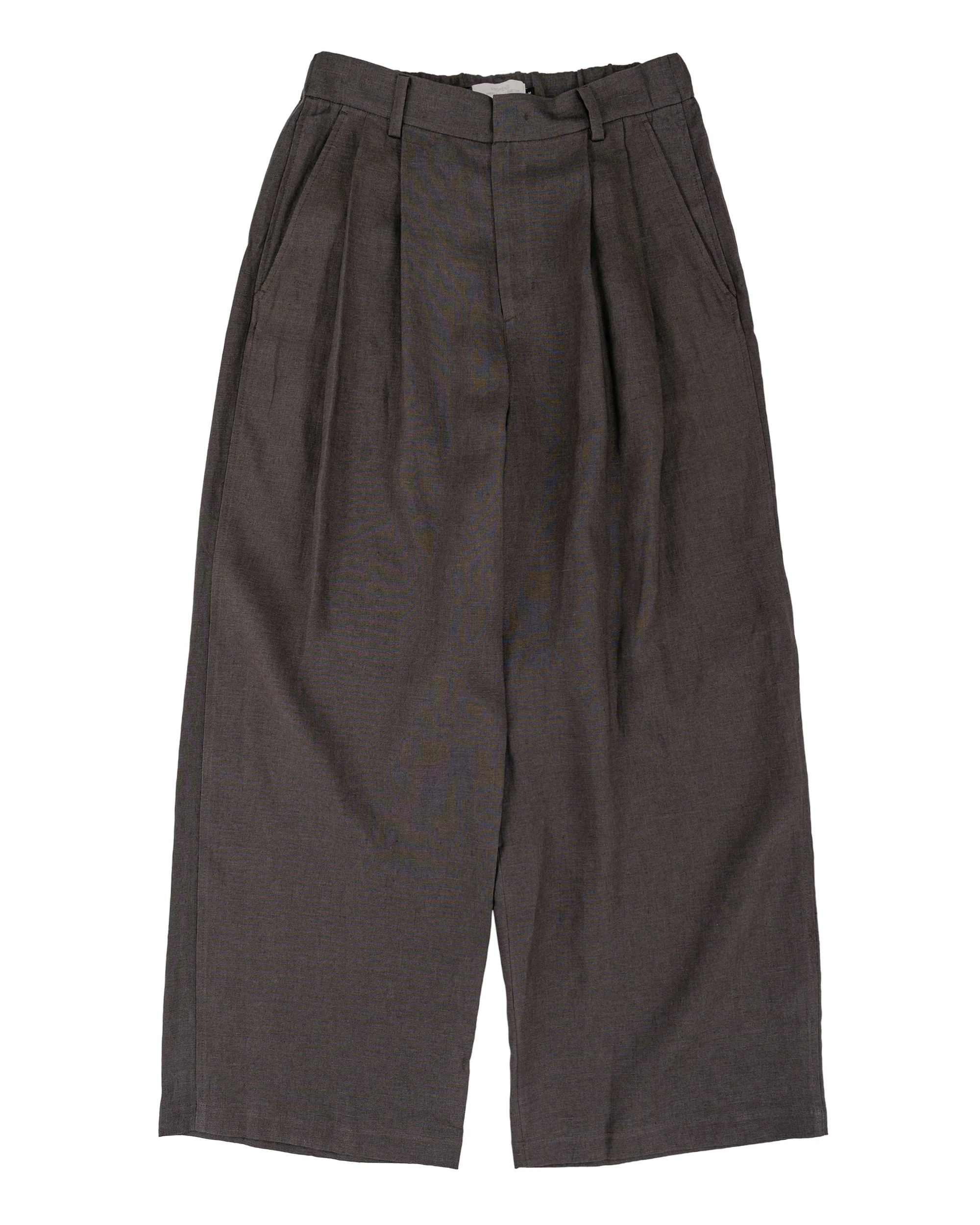 Amomento Linen Two Tuck Wide Pants Khaki Grey