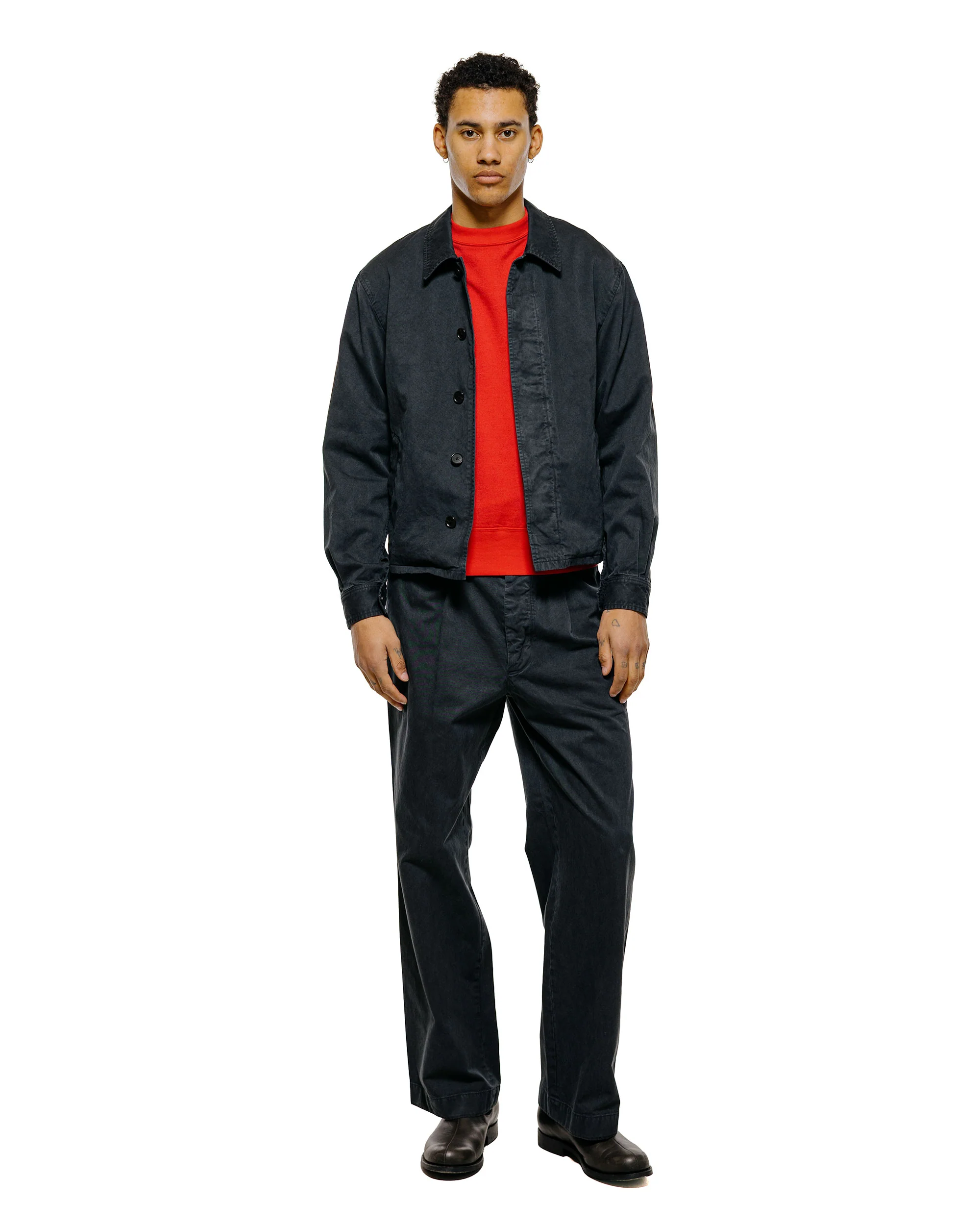 Auralee Garment Dyed Finx Light Chino One-Tuck Wide Pants Black - Image 4