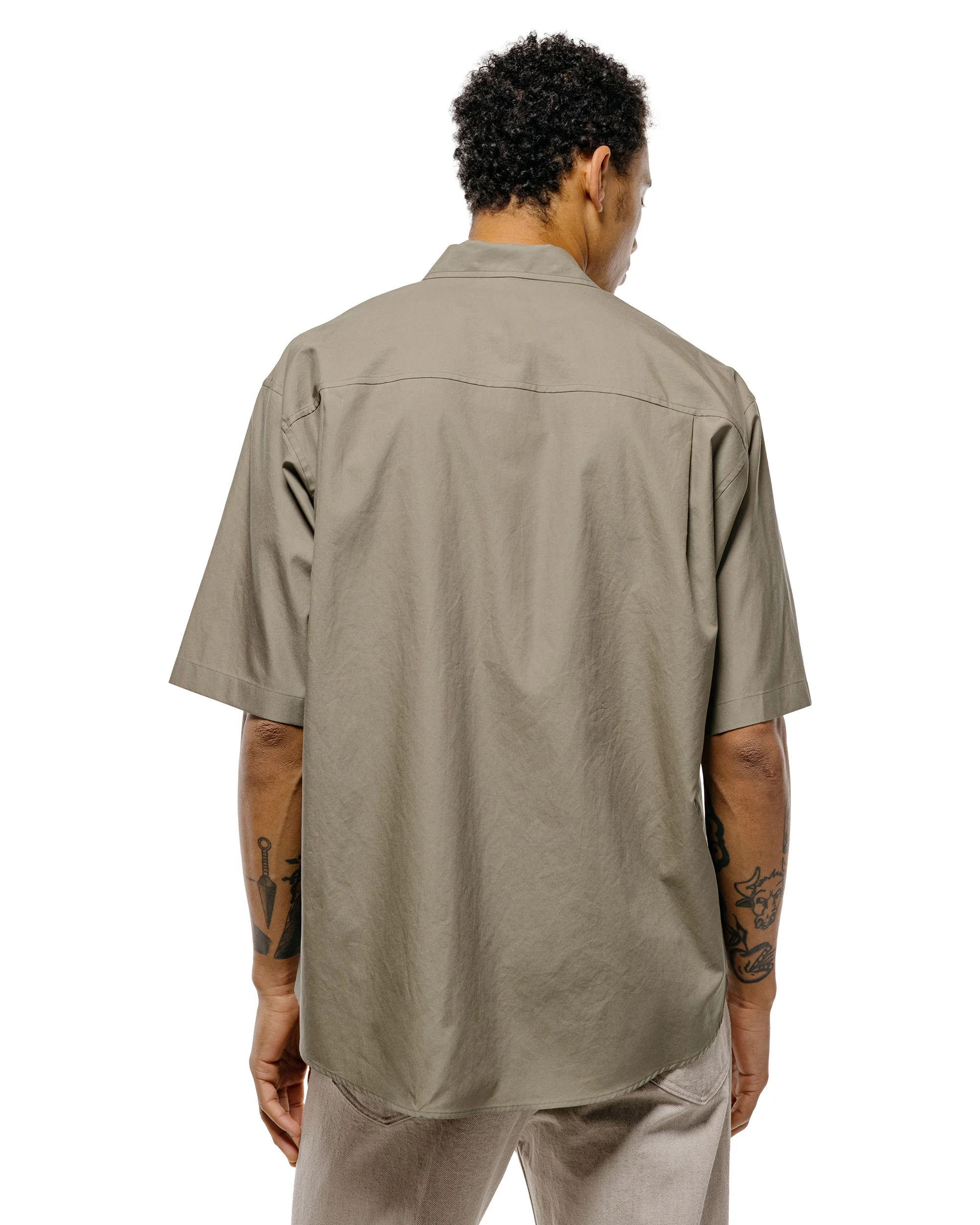 Auralee Washed Finx Twill Big Half Sleeved Shirt Olive - Image 3