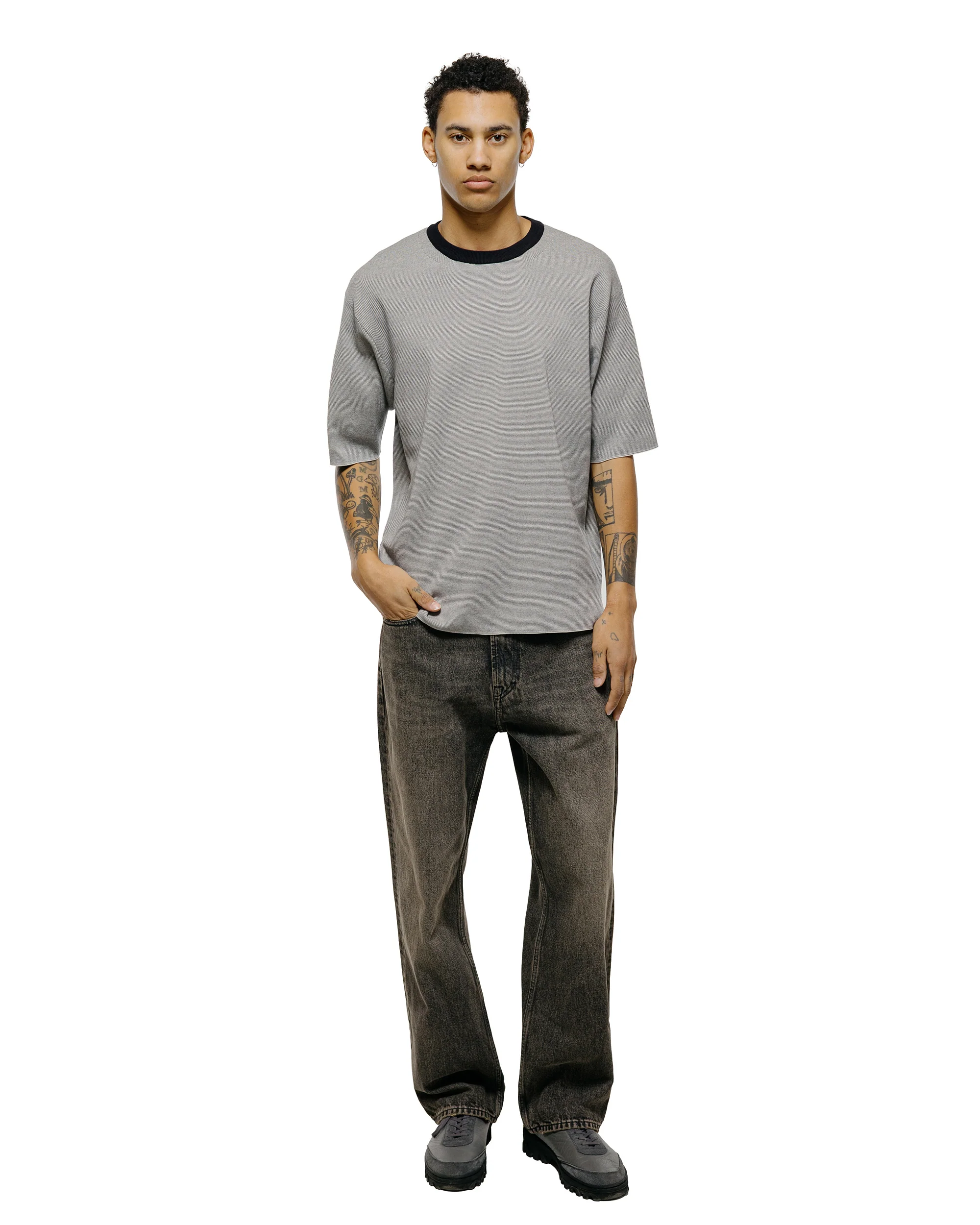 Batoner 32G Smooth Knit T-Shirt Ivory/Black - Image 4