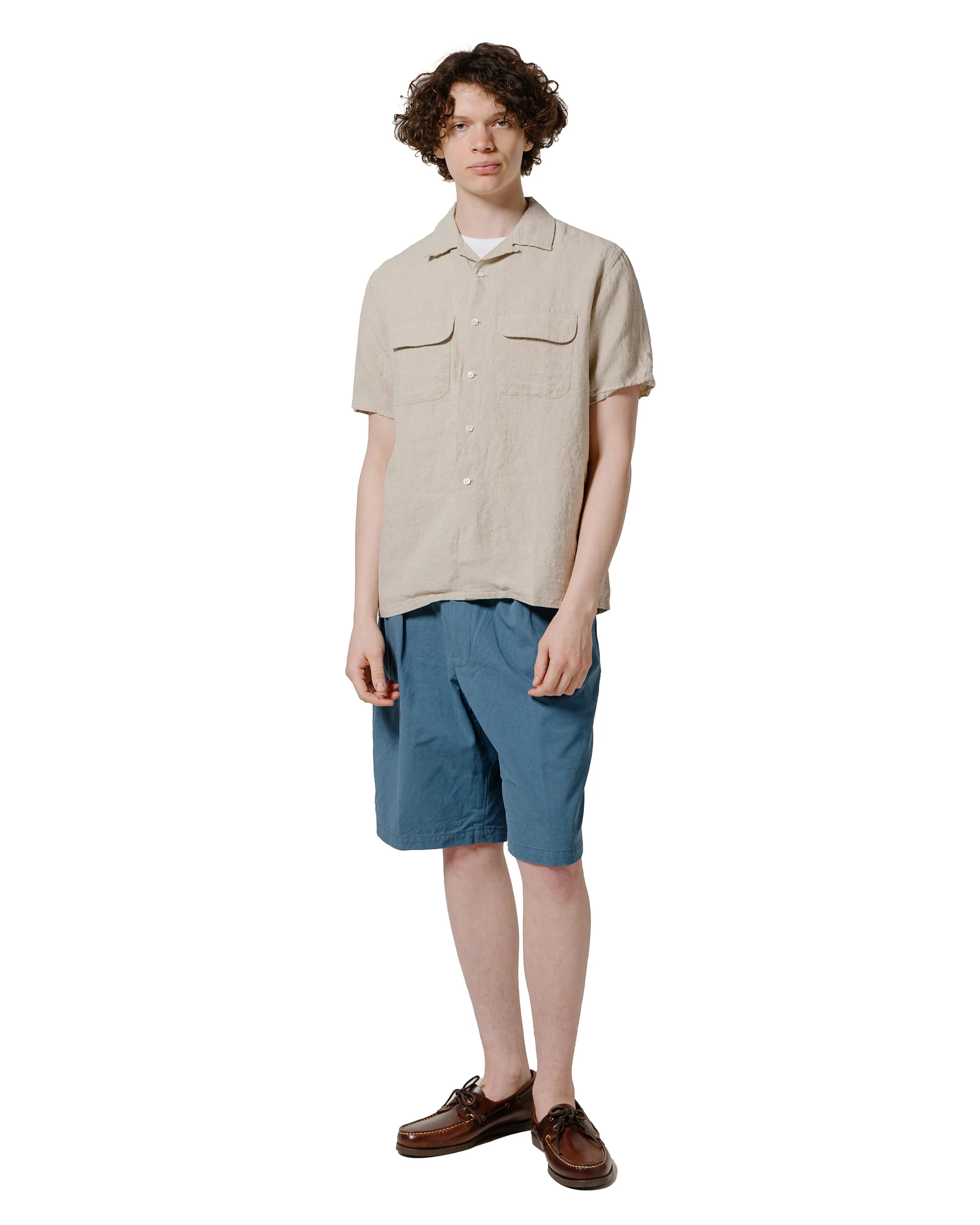 Beams Plus 2Pleats Shorts Twill Bio Washed Sax - Image 4