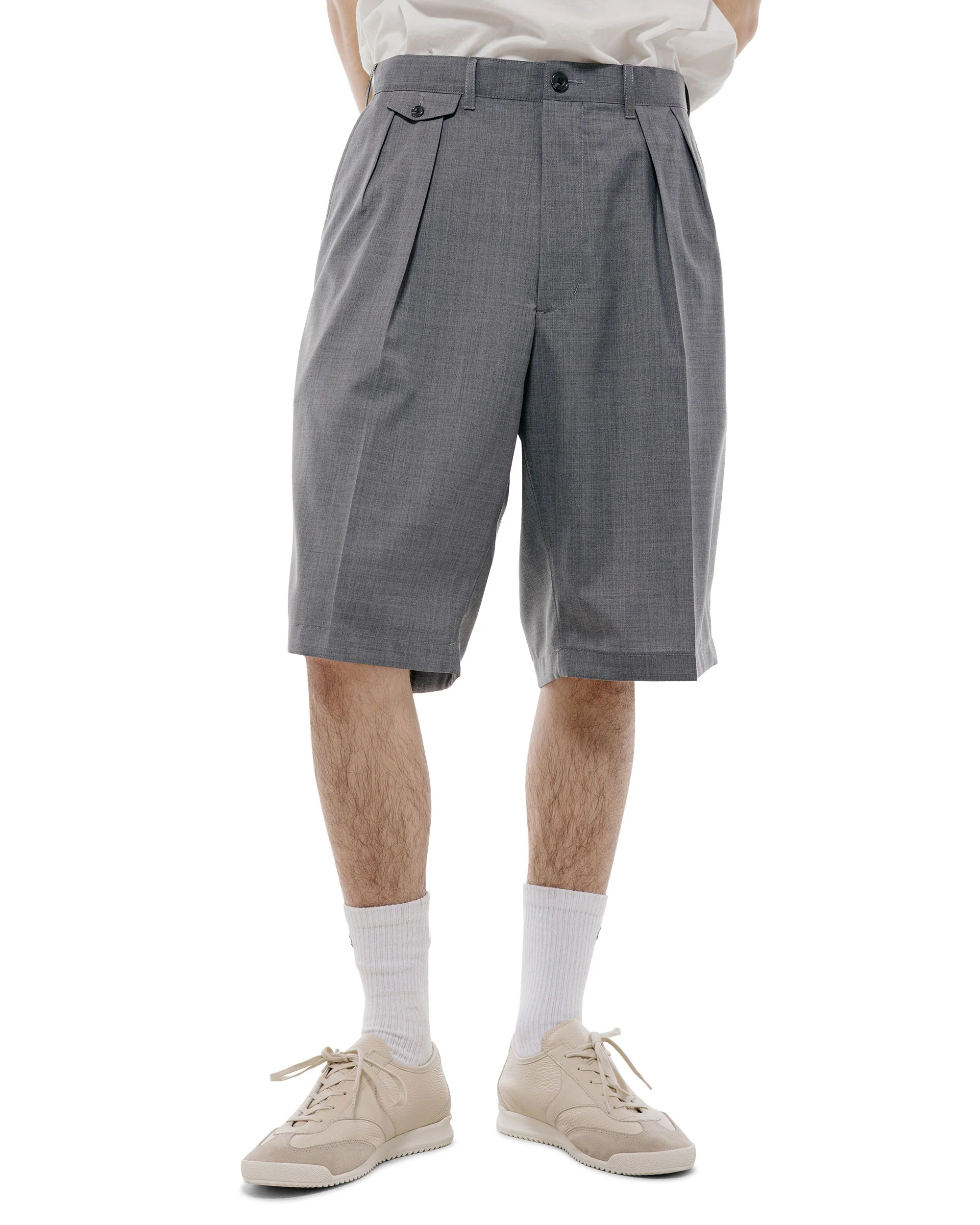 Beams Plus 2Pleats Shorts Wool Tropical Grey - Image 2
