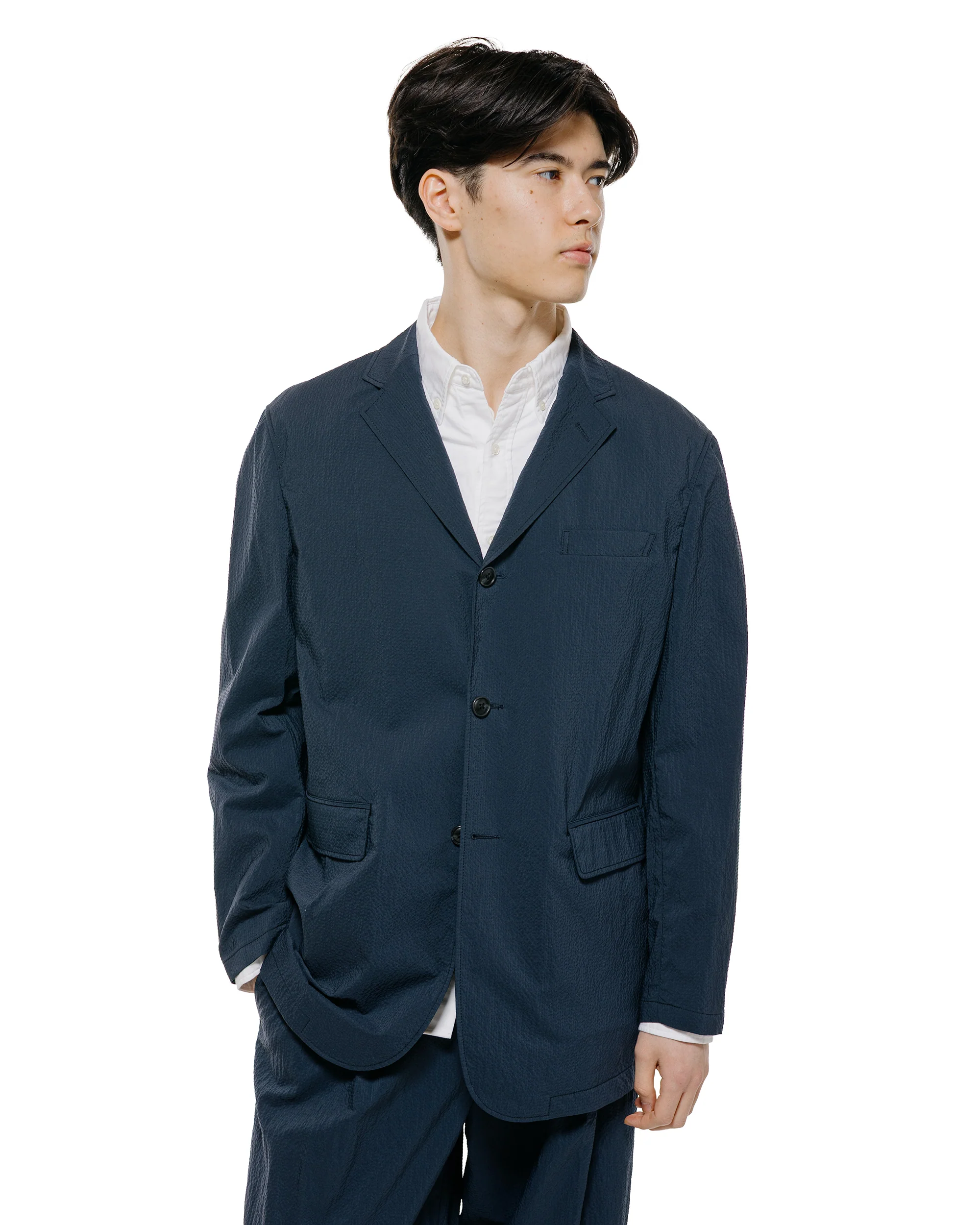 Beams Plus 3B Anywhere(wear) Jacket Seersucker Plaid Navy - Image 2