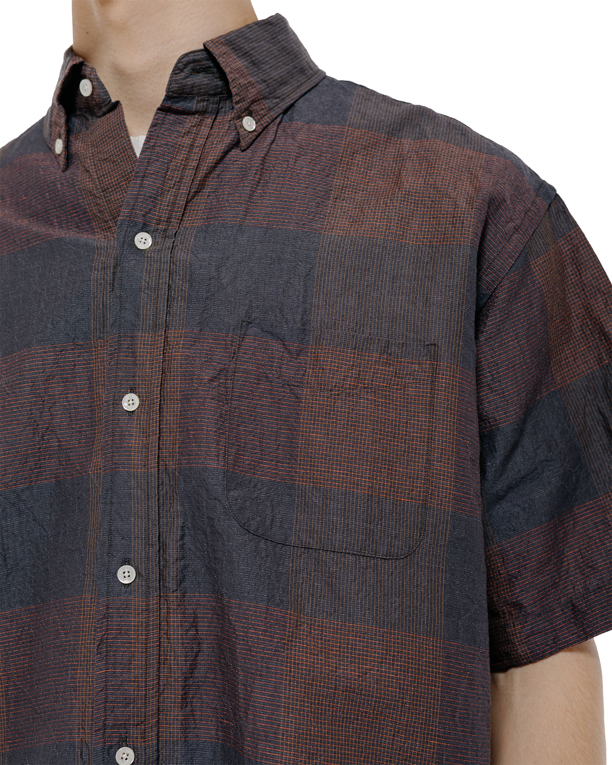 Beams Plus B.D. Classic Fit Cotton Linen Cord Check Navy/Pink - Image 3