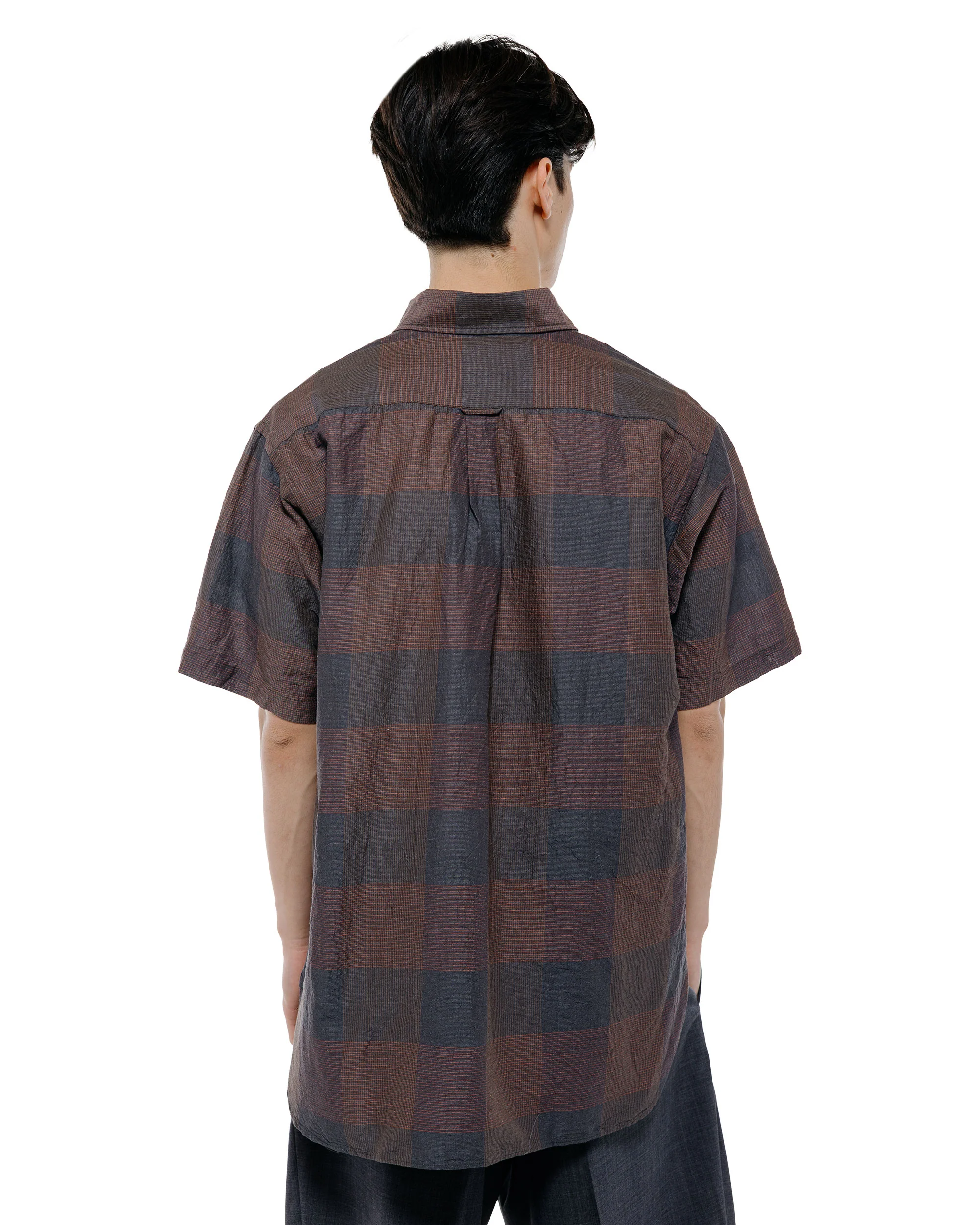 Beams Plus B.D. Classic Fit Cotton Linen Cord Check Navy/Pink - Image 4