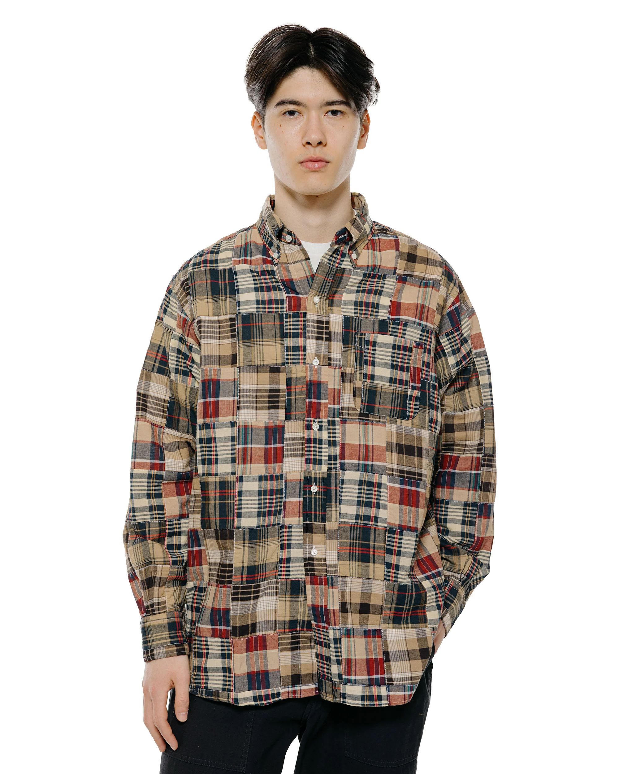Beams Plus B.D. Classic Fit Patchwork Madras Brown - Image 2