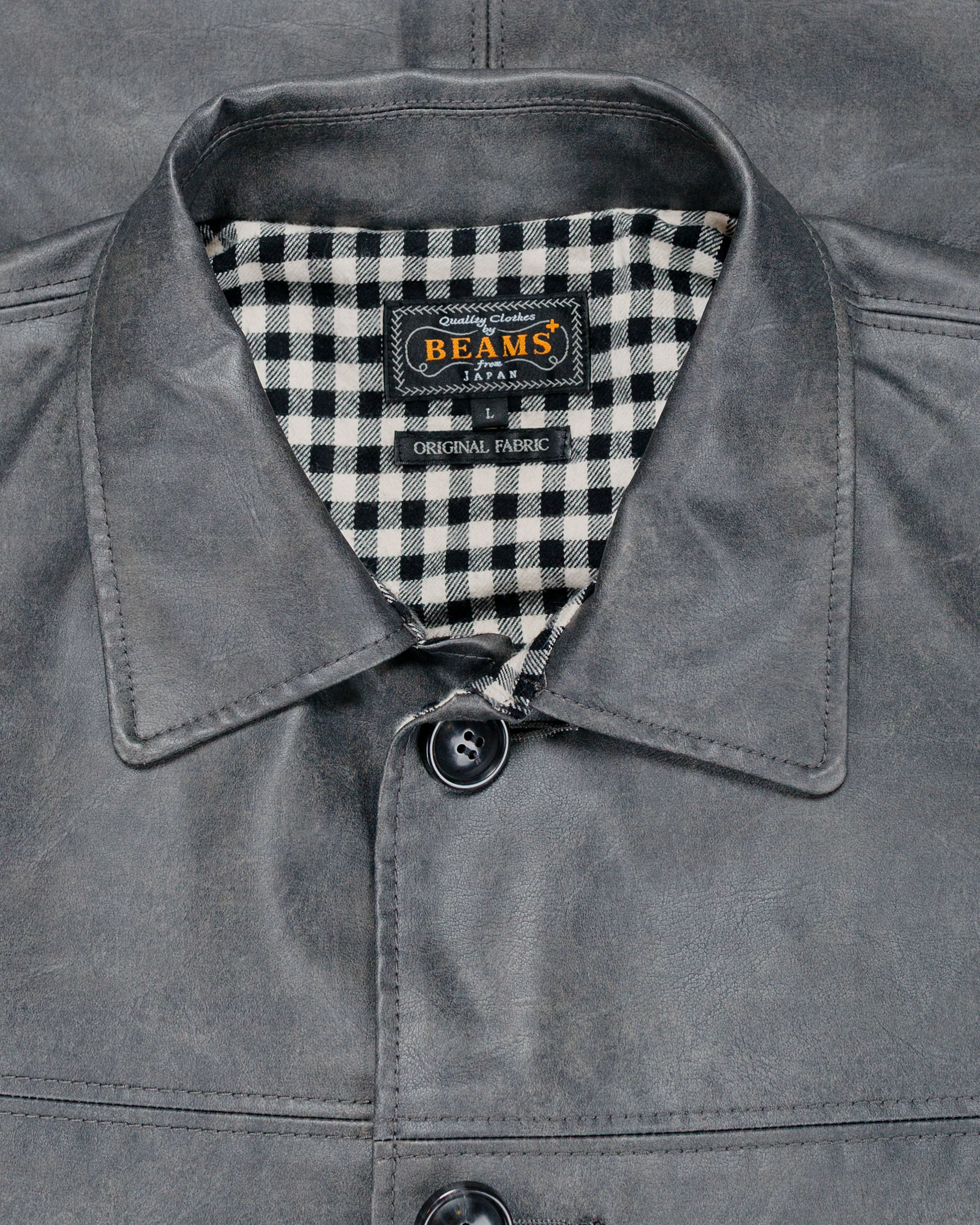 Beams Plus Car Coat Aged Fake Leather Black - Image 5