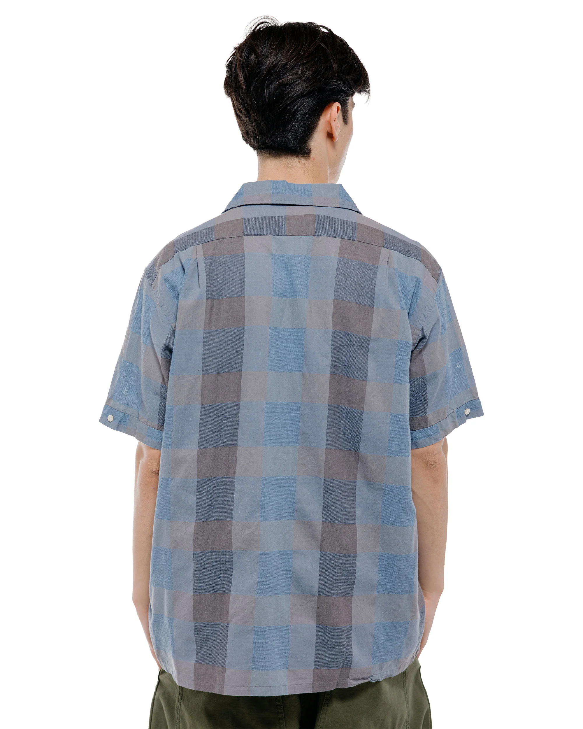 Beams Plus Italian Collar Indigo Panama Weave Plaid - Image 4