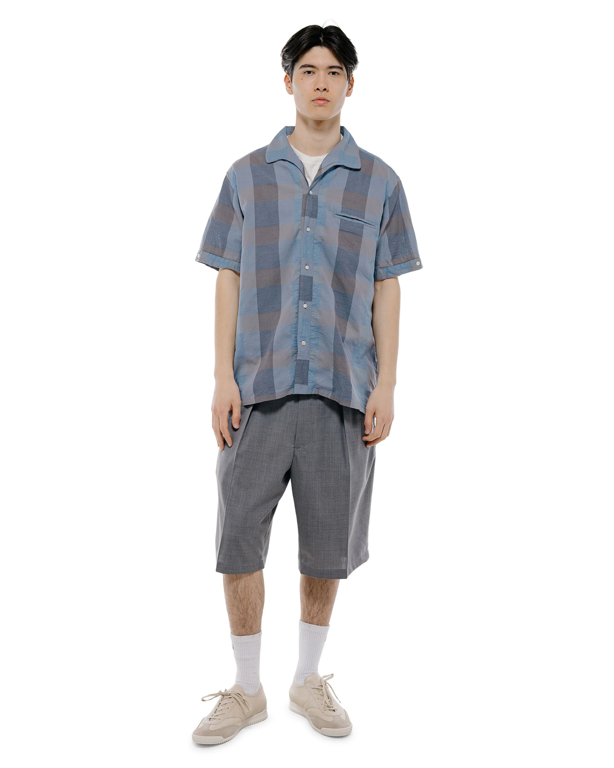 Beams Plus Italian Collar Indigo Panama Weave Plaid - Image 5