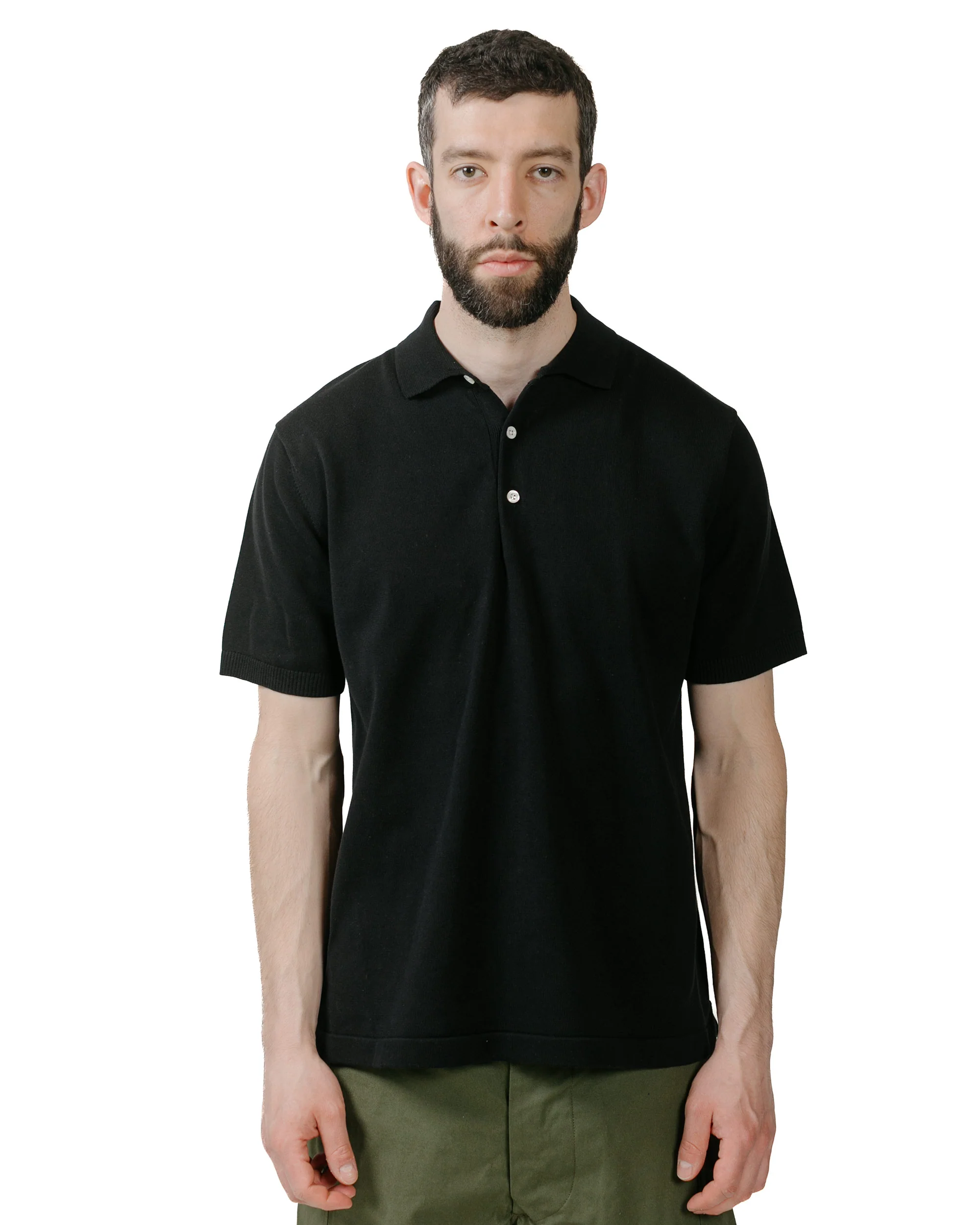 Beams Plus Knit Polo Solid 12G Black - Image 2