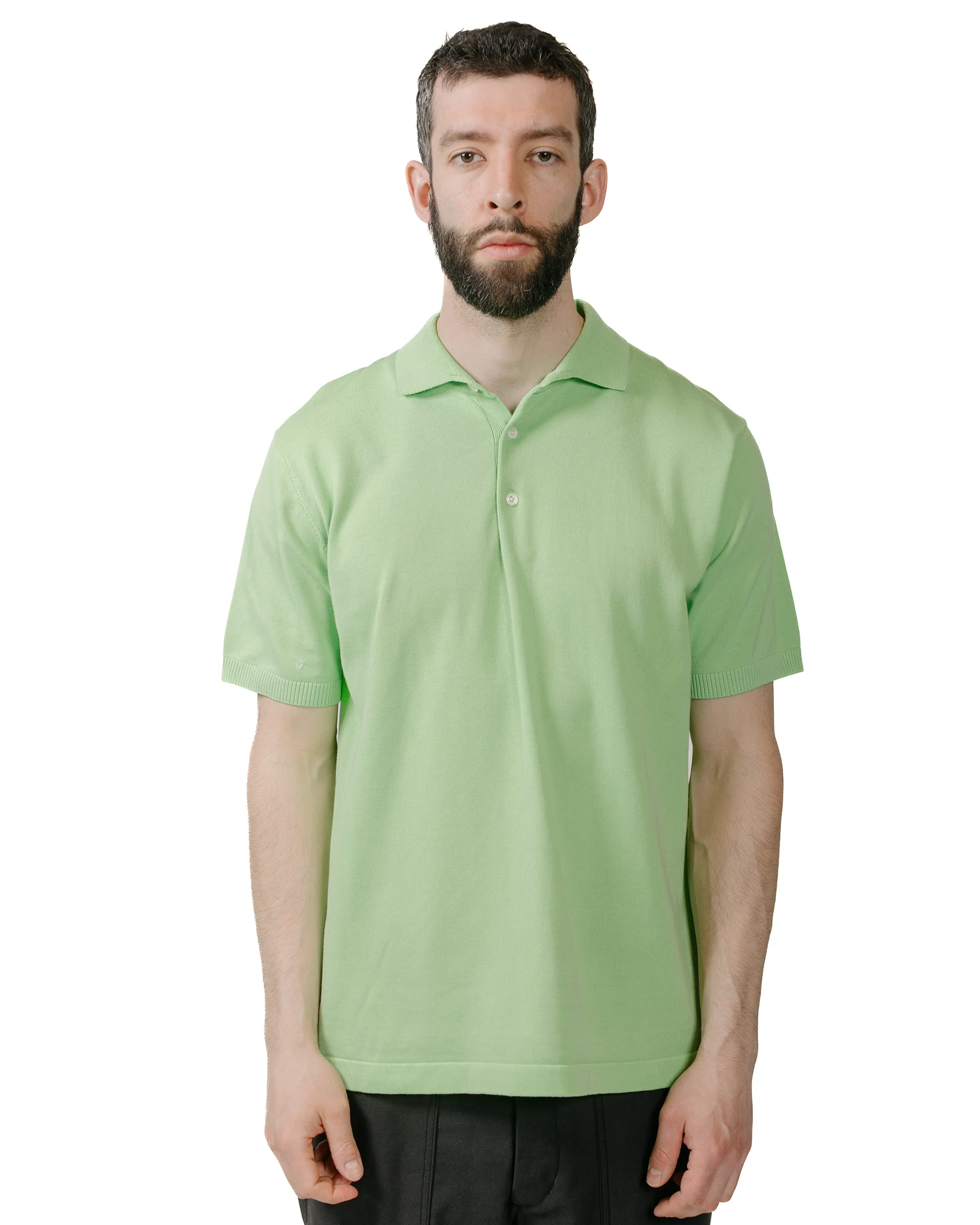 Beams Plus Knit Polo Solid 12G Light Green - Image 2