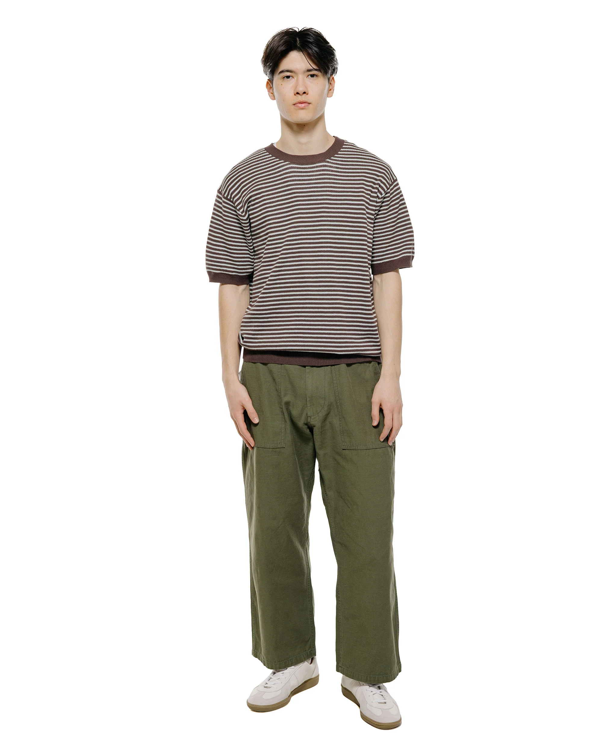 Beams Plus Knit Tee Dot Pattern Jacquard Brown - Image 4