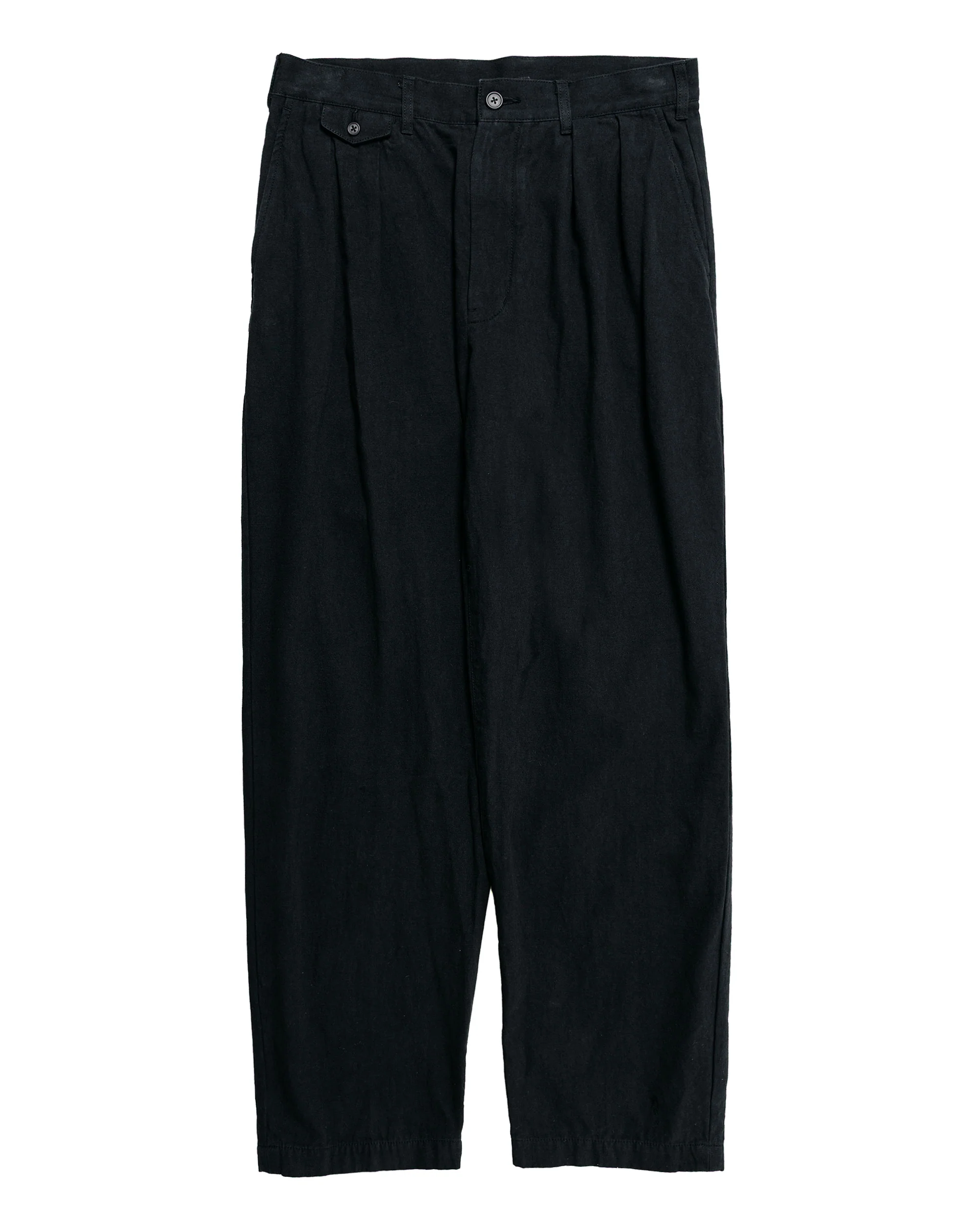 Beams Plus Lost & Found 2Pleats Trousers Cotton Linen Black