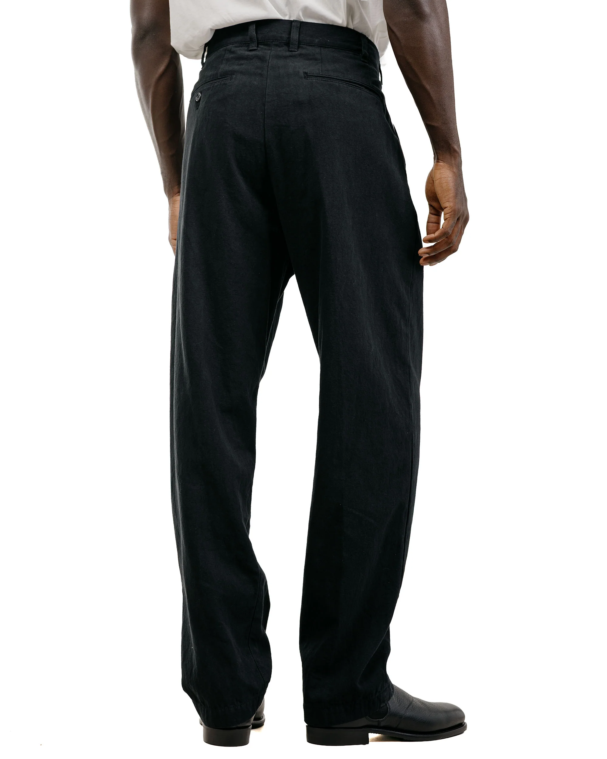Beams Plus Lost & Found 2Pleats Trousers Cotton Linen Black - Image 4
