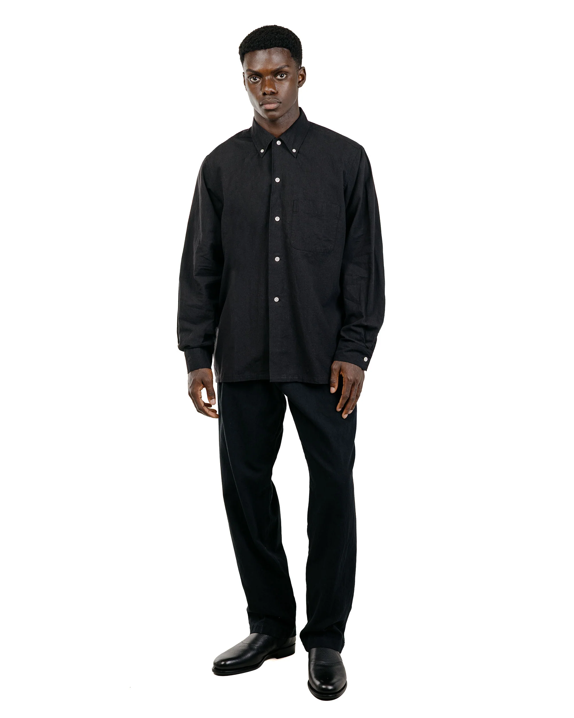 Beams Plus Lost & Found 2Pleats Trousers Cotton Linen Black - Image 5