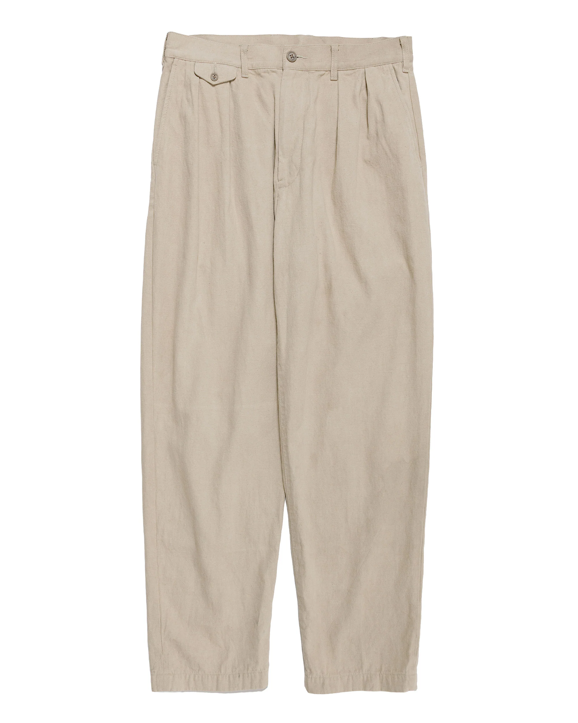 Beams Plus Lost & Found 2Pleats Trousers Cotton Linen Khaki
