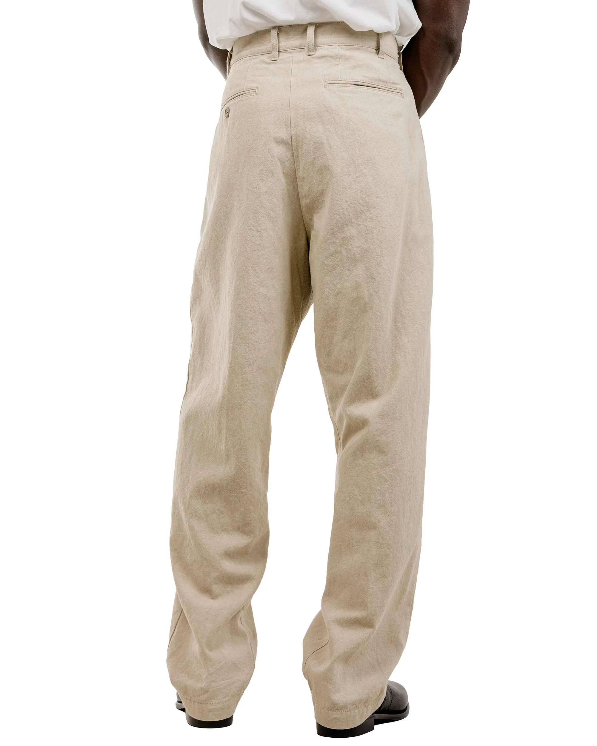 Beams Plus Lost & Found 2Pleats Trousers Cotton Linen Khaki - Image 4