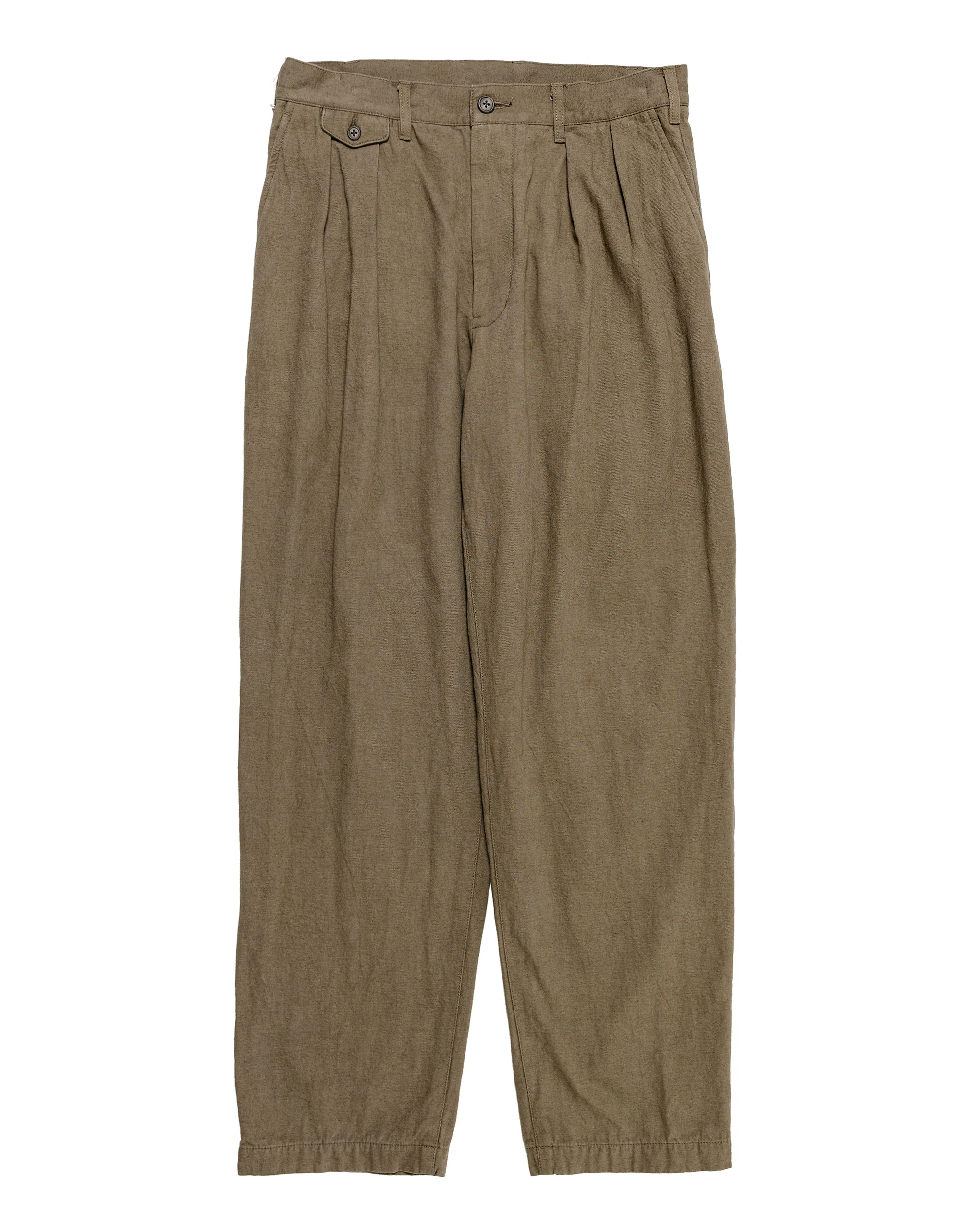 Beams Plus Lost & Found 2Pleats Trousers Cotton Linen Olive