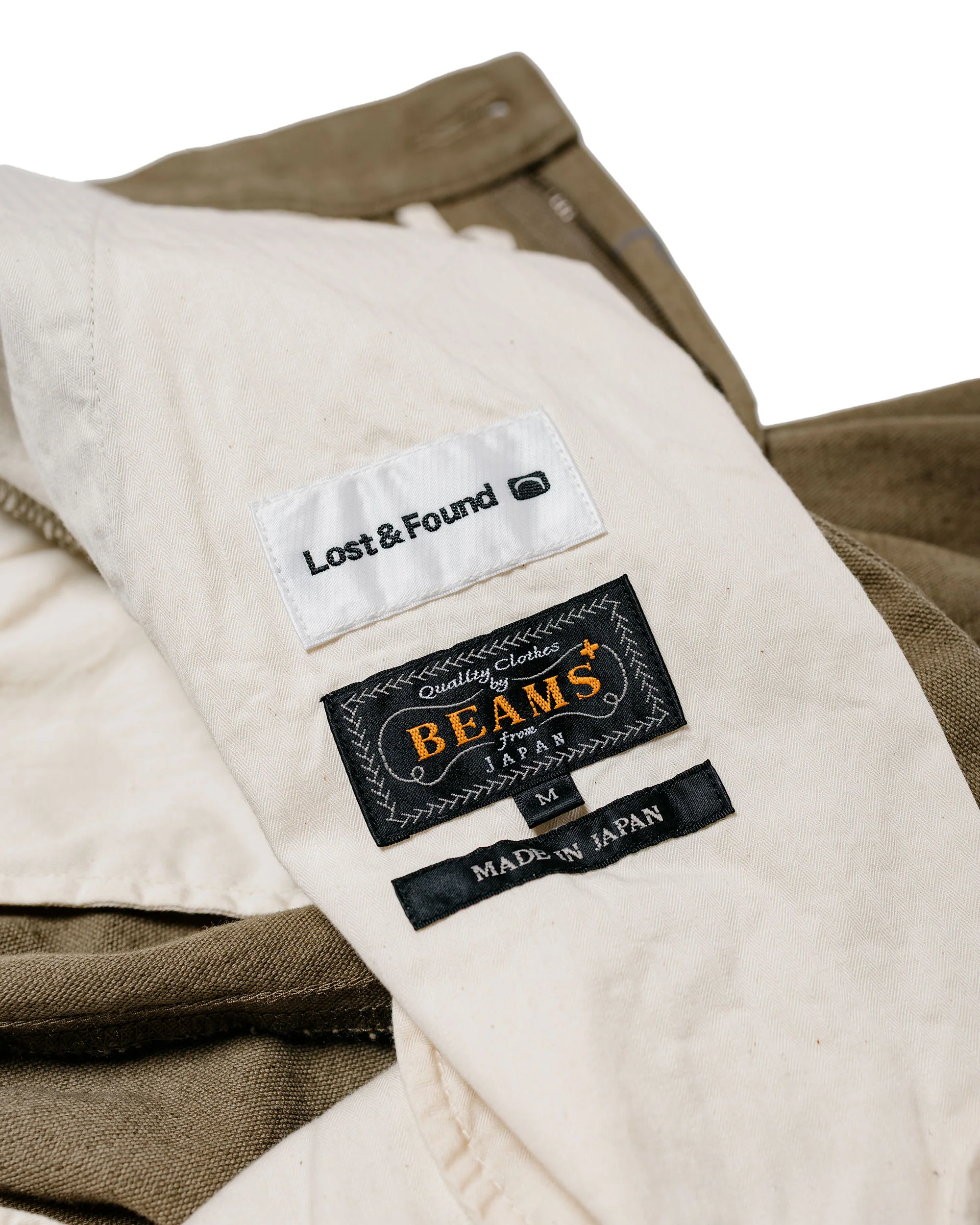 Beams Plus Lost & Found 2Pleats Trousers Cotton Linen Olive - Image 6