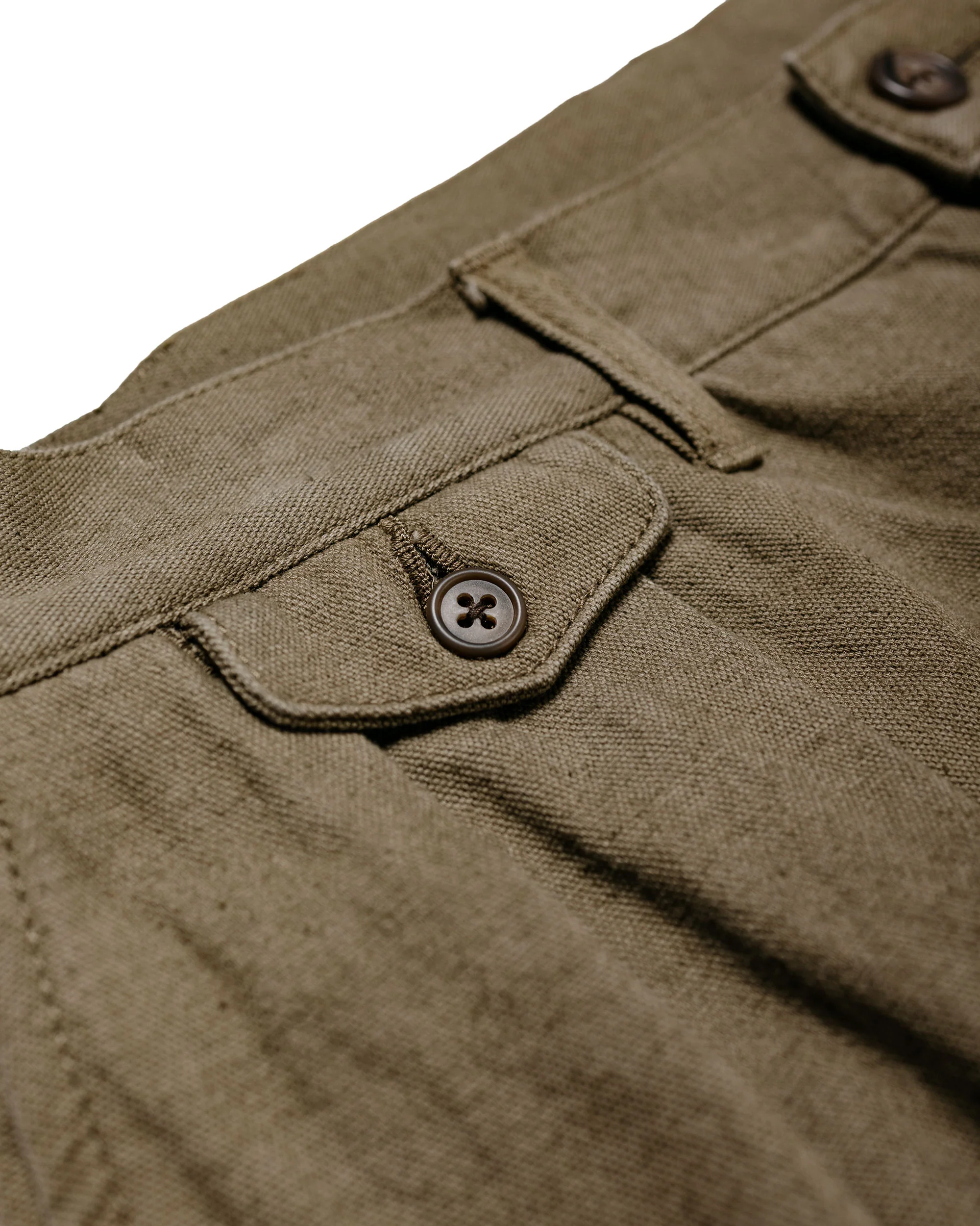 Beams Plus Lost & Found 2Pleats Trousers Cotton Linen Olive - Image 7