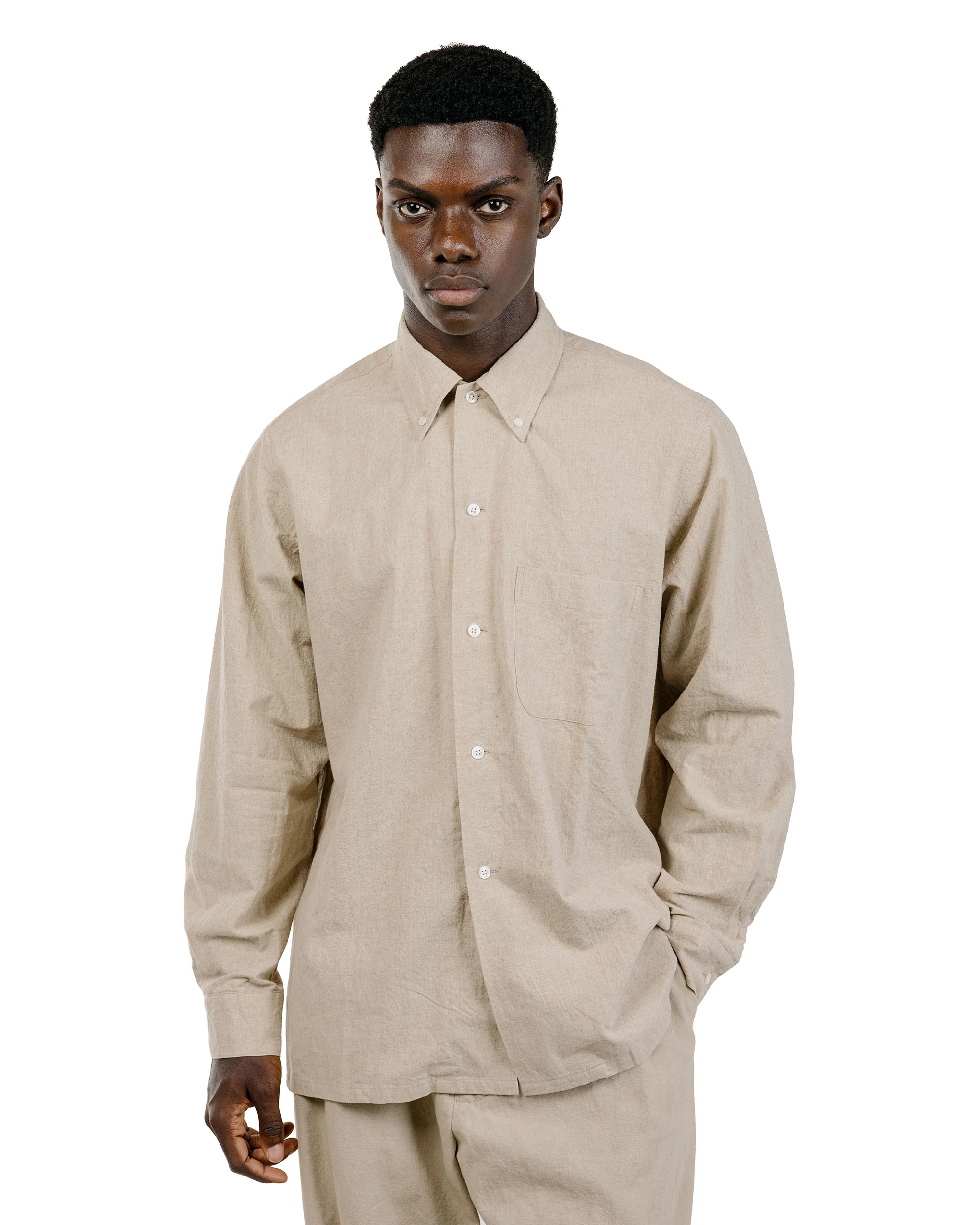 Beams Plus Lost & Found Open B.D. Linen Cotton Beige - Image 2