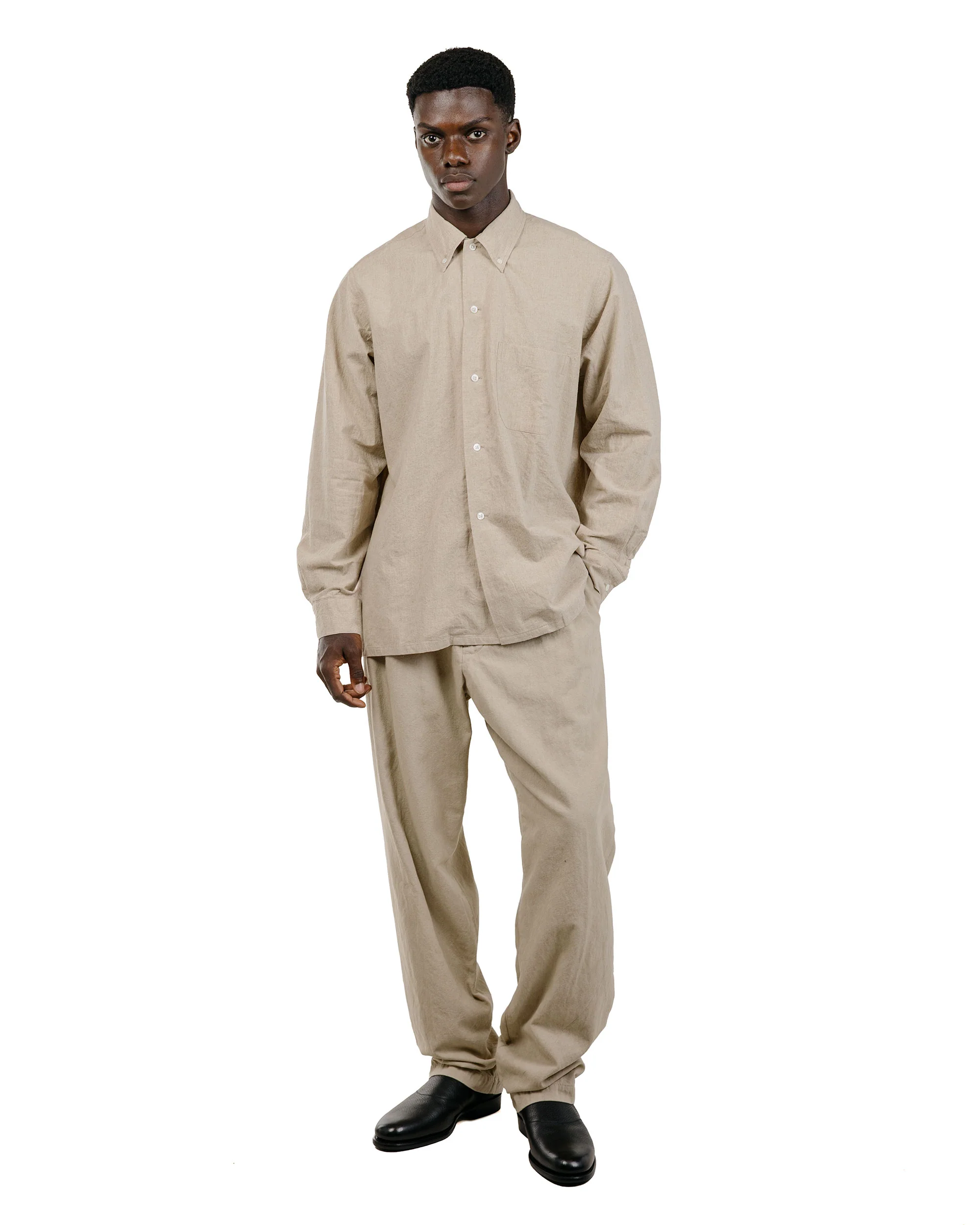 Beams Plus Lost & Found Open B.D. Linen Cotton Beige - Image 5
