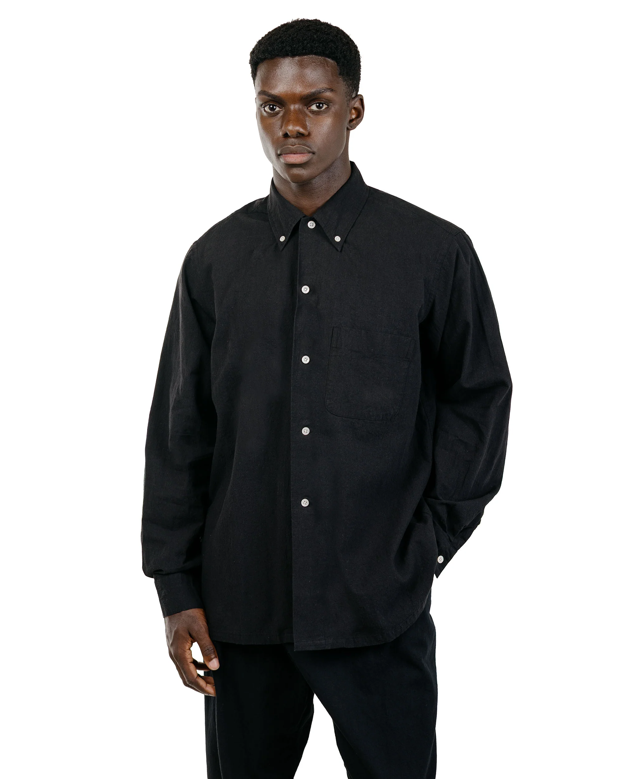 Beams Plus Lost & Found Open B.D. Linen Cotton Black - Image 2
