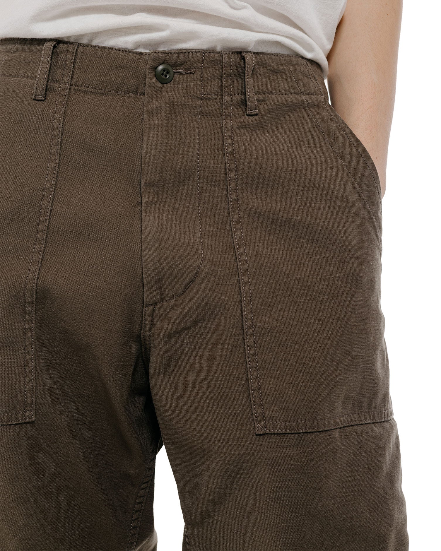 Beams Plus MIL Utility Shorts Reversed Sateen Olive Brown - Image 3