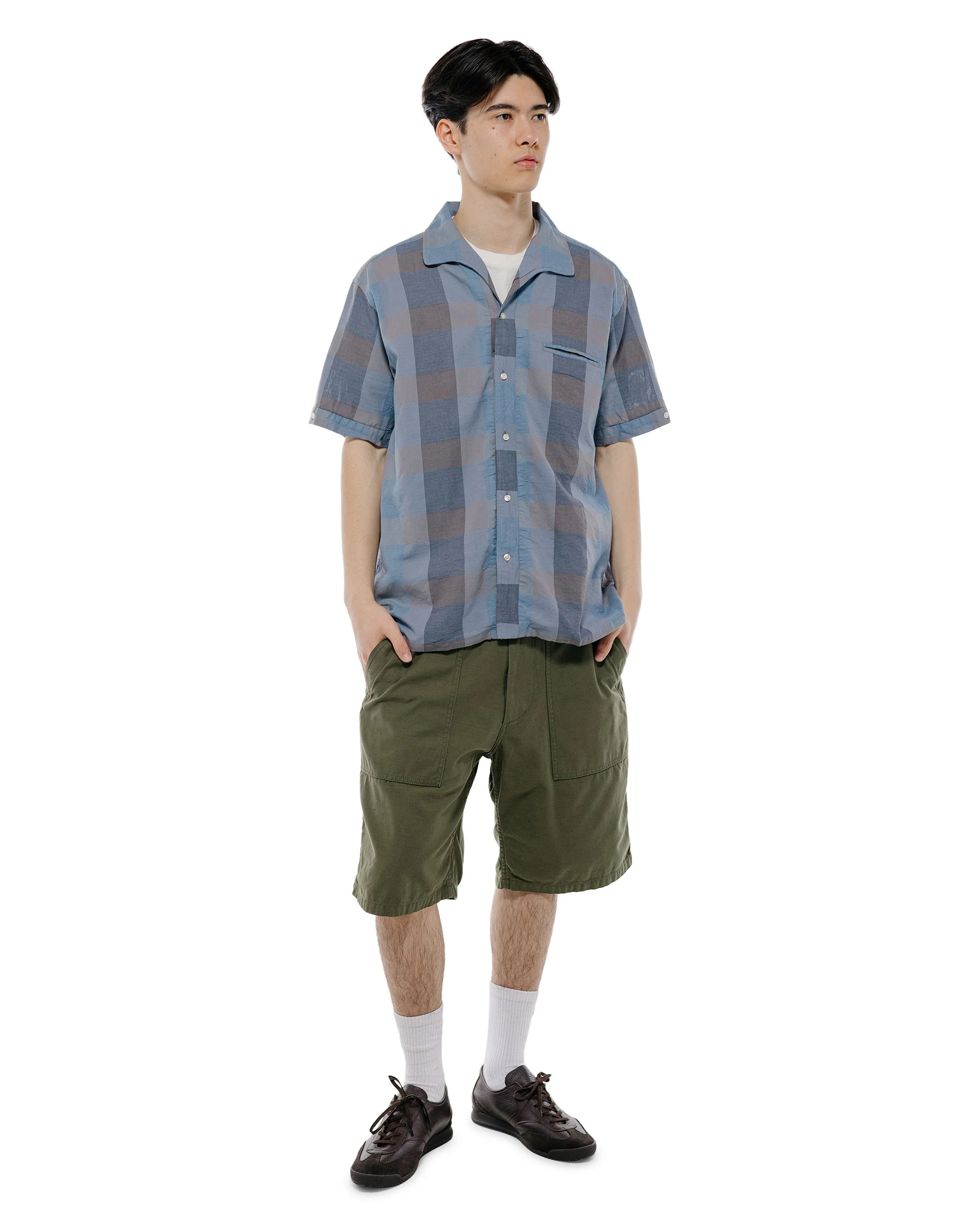 Beams Plus MIL Utility Shorts Reversed Sateen Olive Green - Image 5