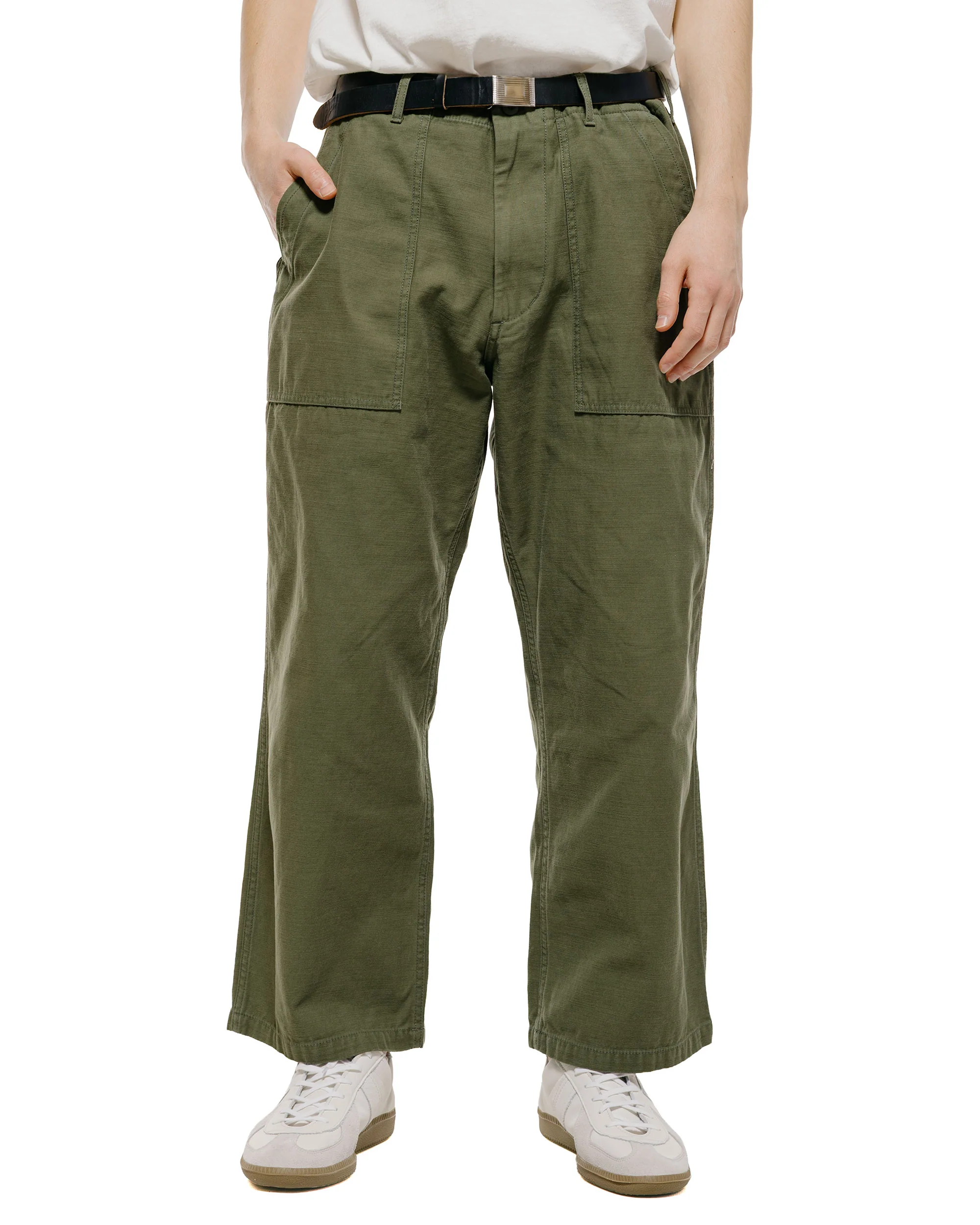 Beams Plus MIL Utility Trousers Reversed Sateen Olive Green - Image 2
