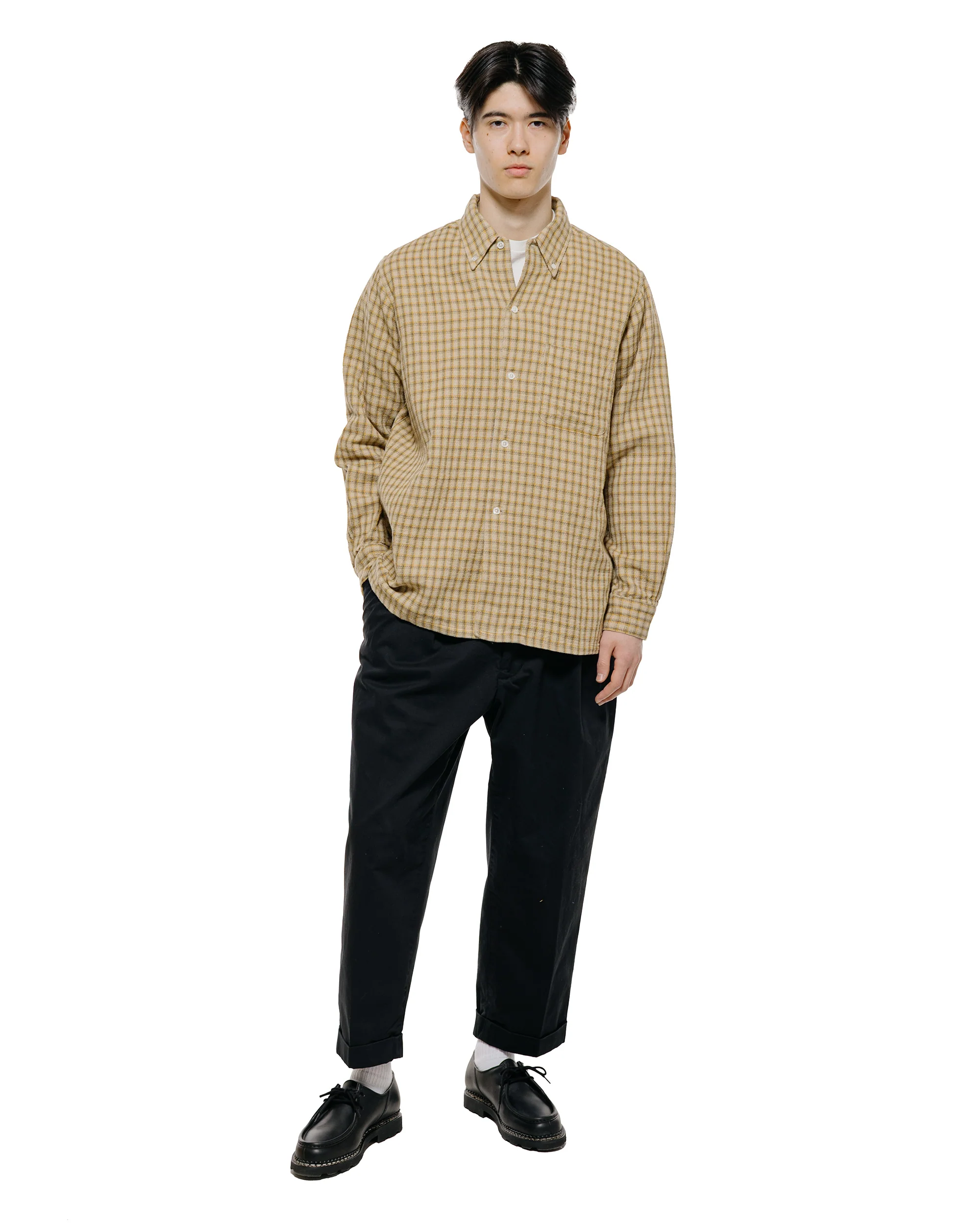 Beams Plus Open B.D. Panama Plaid Double Face Beige - Image 4