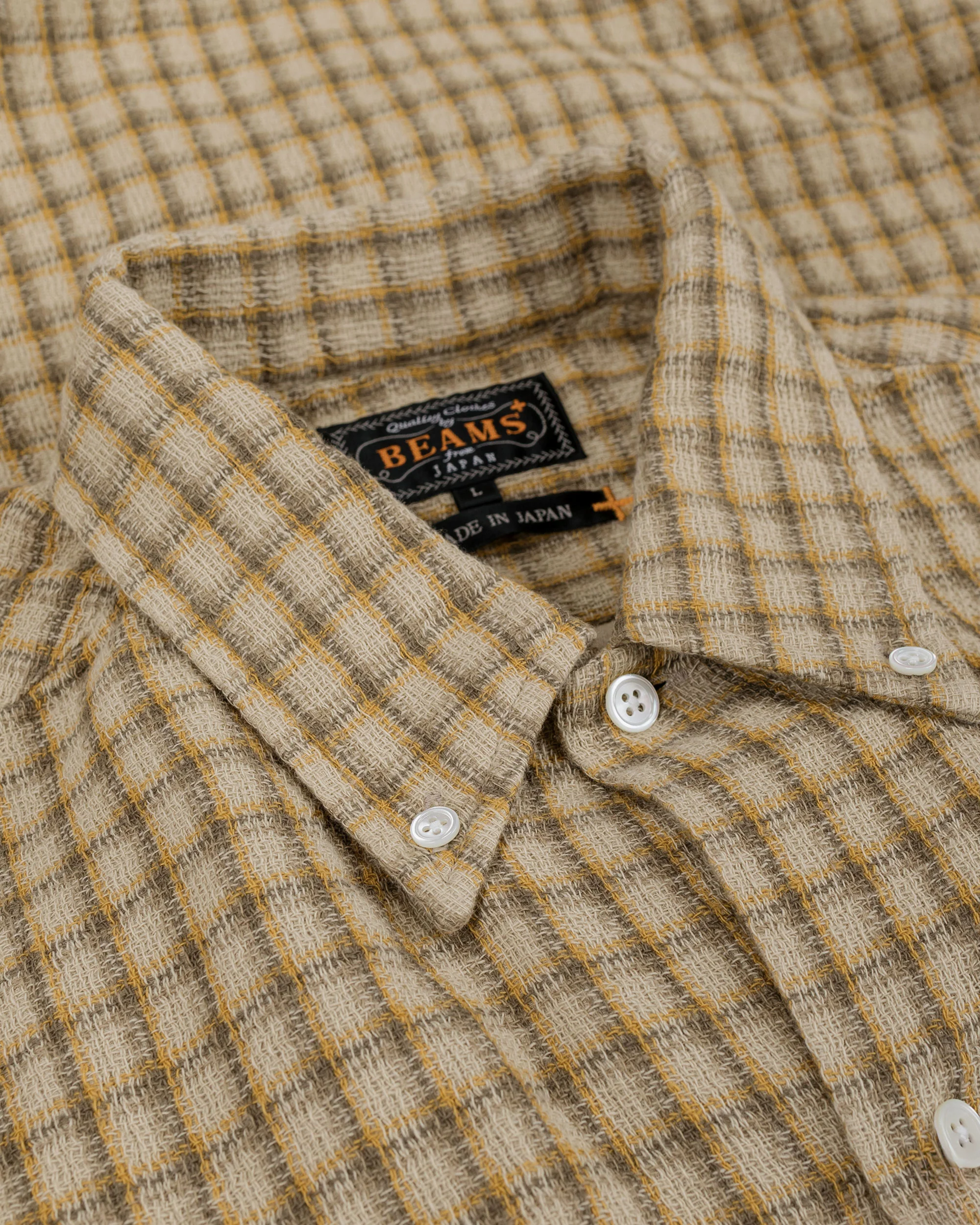 Beams Plus Open B.D. Panama Plaid Double Face Beige - Image 5