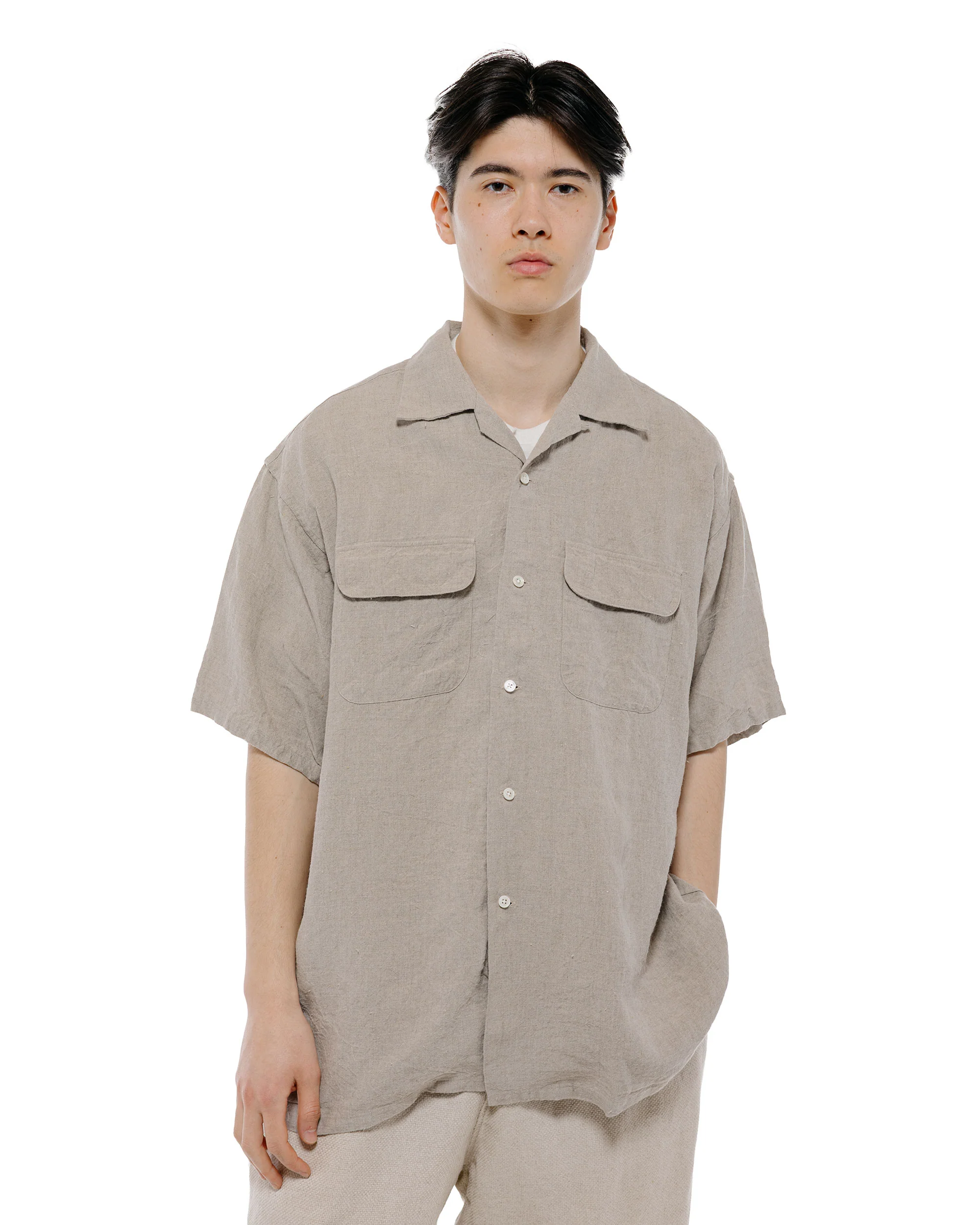 Beams Plus Open Collar 1/40 Linen Natural - Image 2