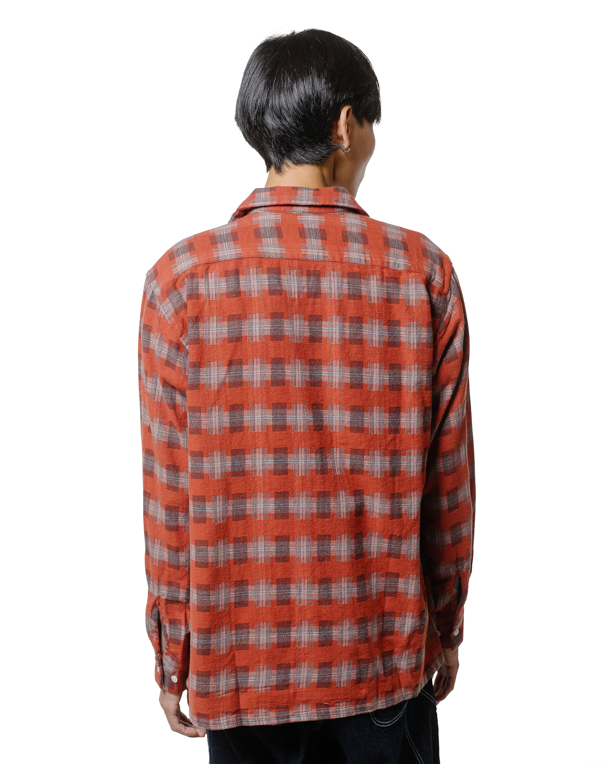 Beams Plus Open Collar Brushed Satin Plaid Red - Image 3