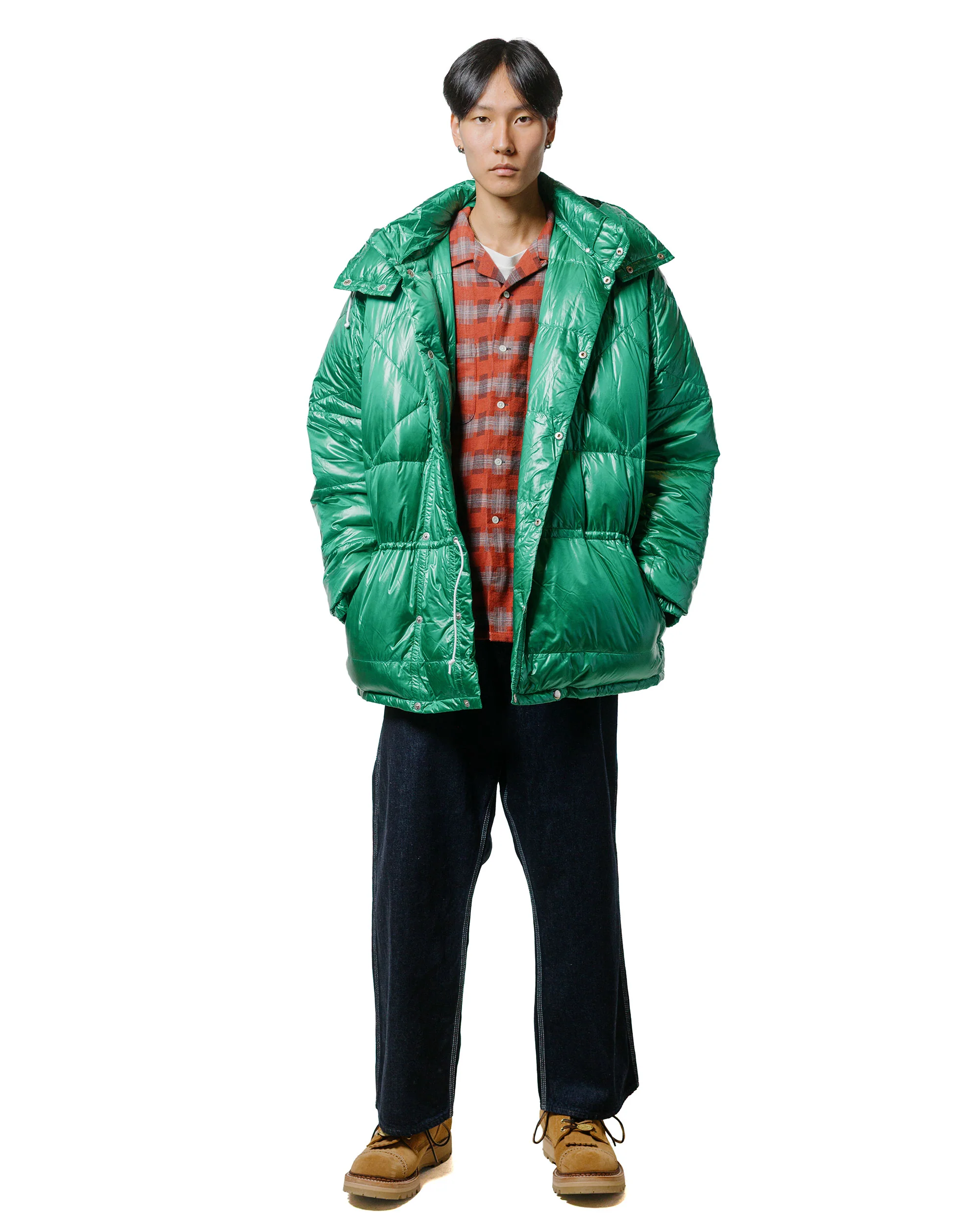 Beams Plus Open Collar Brushed Satin Plaid Red - Image 4