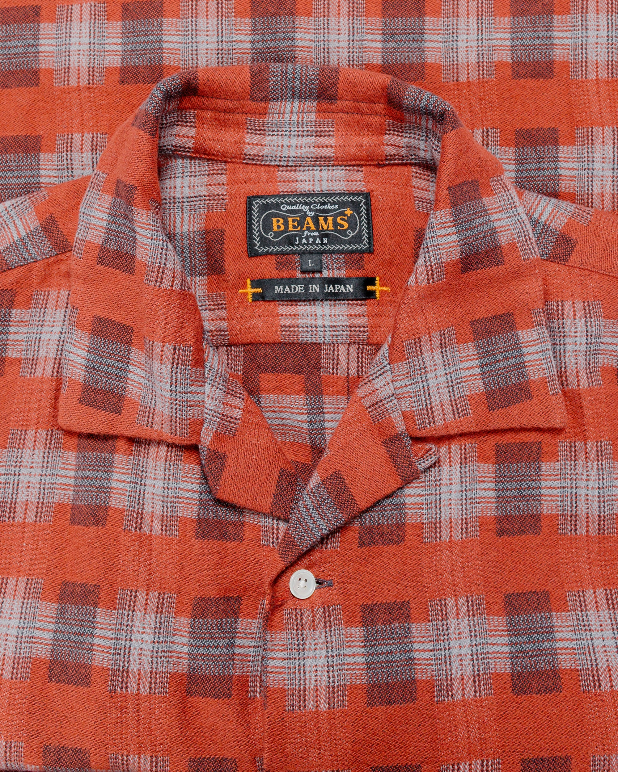 Beams Plus Open Collar Brushed Satin Plaid Red - Image 5