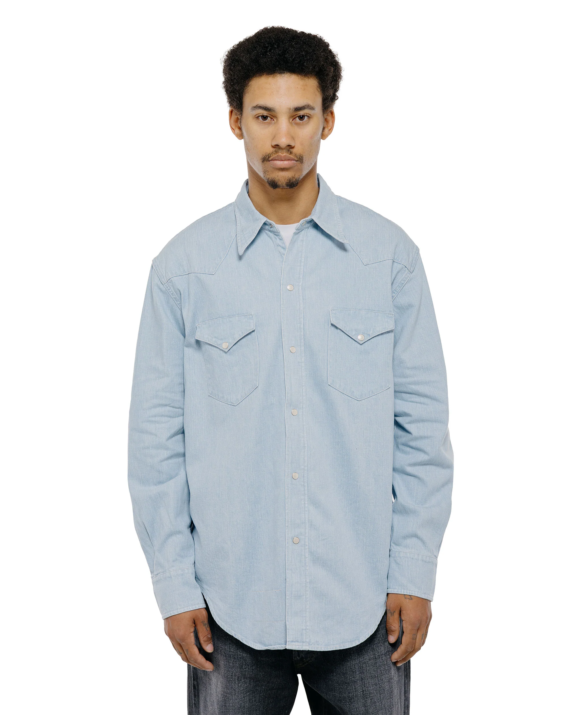 Cohérence Abiquiu 10oz Logger Selvedge Denim Shirt Aqua Blue - Image 2