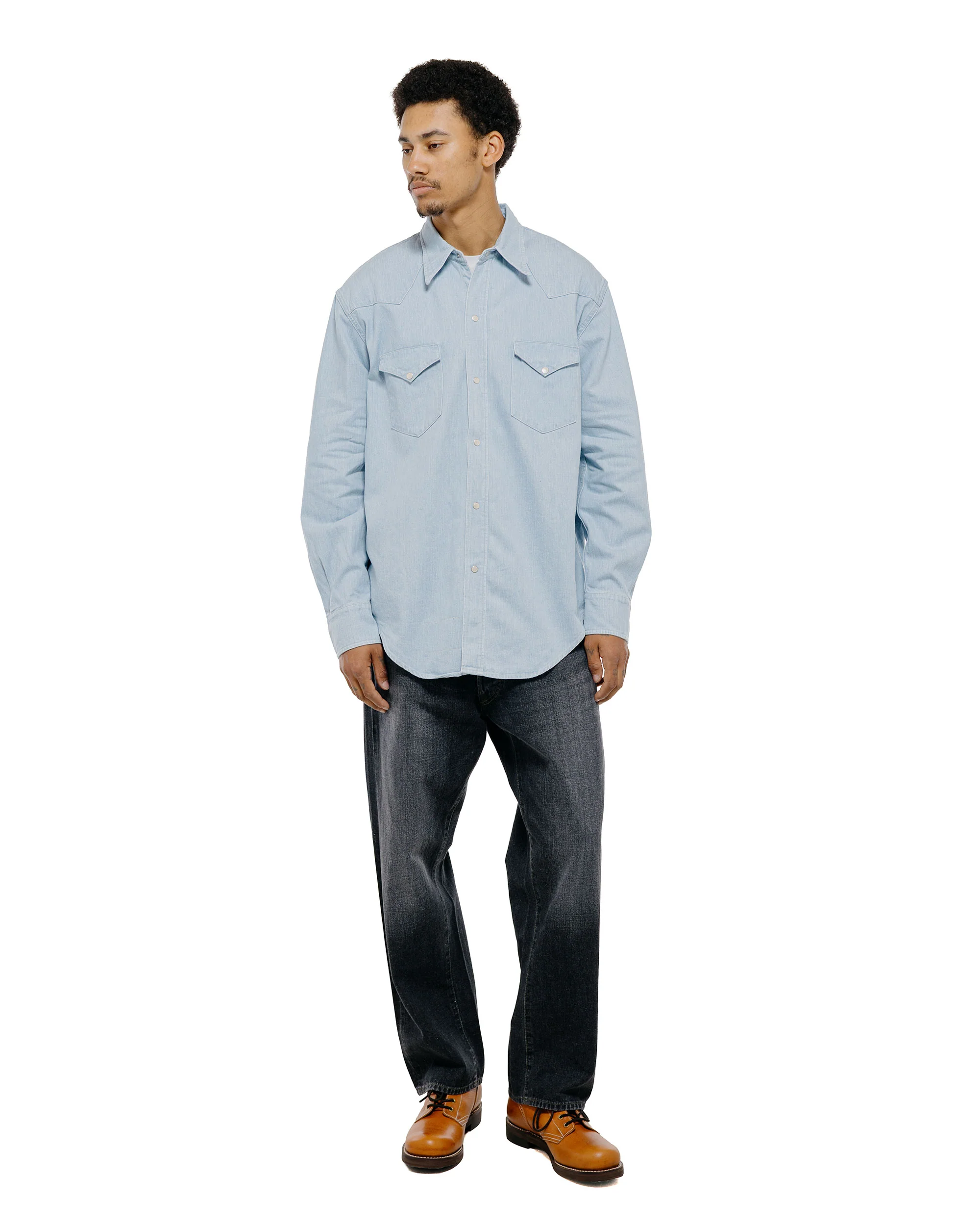 Cohérence Abiquiu 10oz Logger Selvedge Denim Shirt Aqua Blue - Image 6