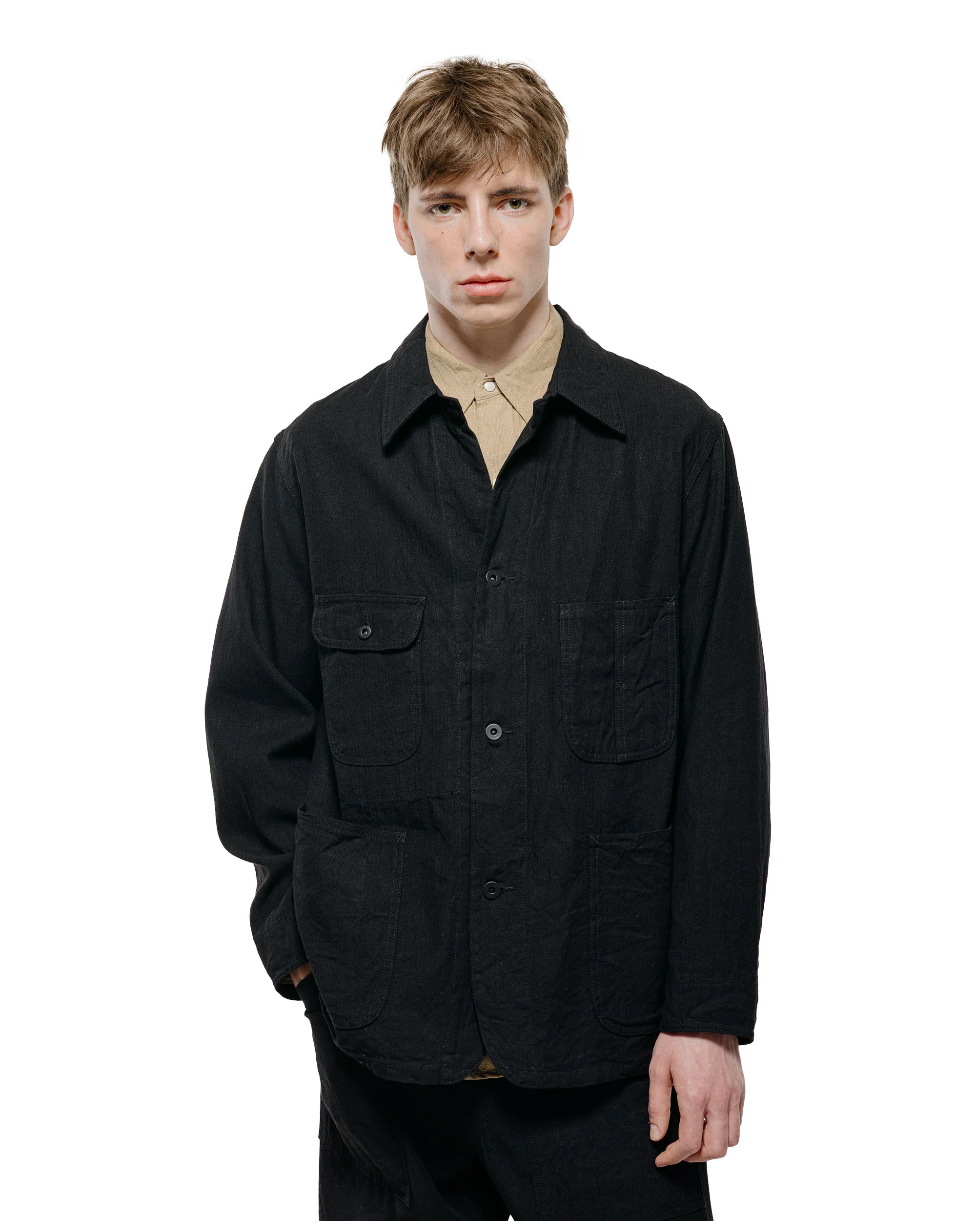 Cohérence Jackson Linen/Cotton Chevron Jacket Black - Image 2