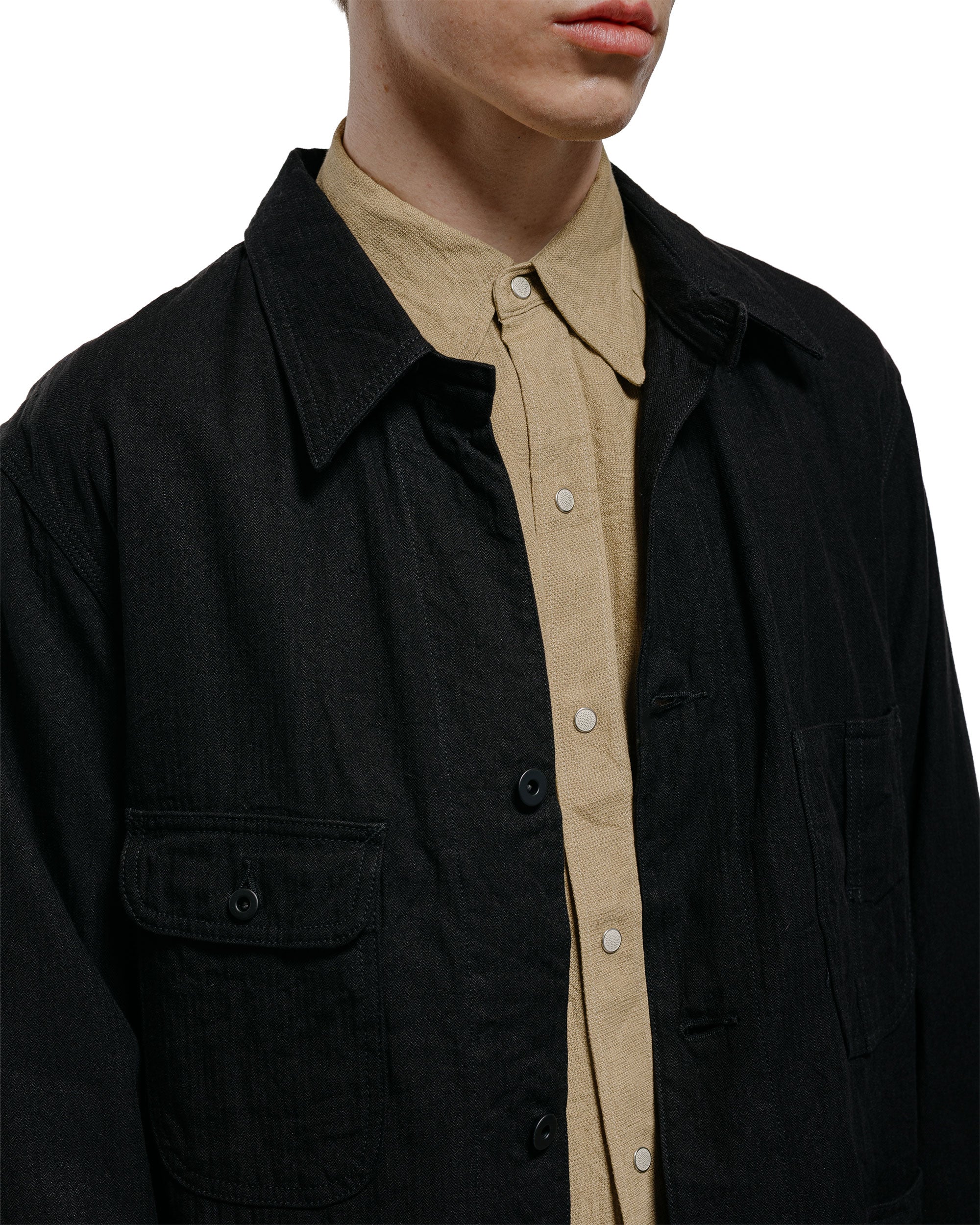 Cohérence Jackson Linen/Cotton Chevron Jacket Black - Image 3