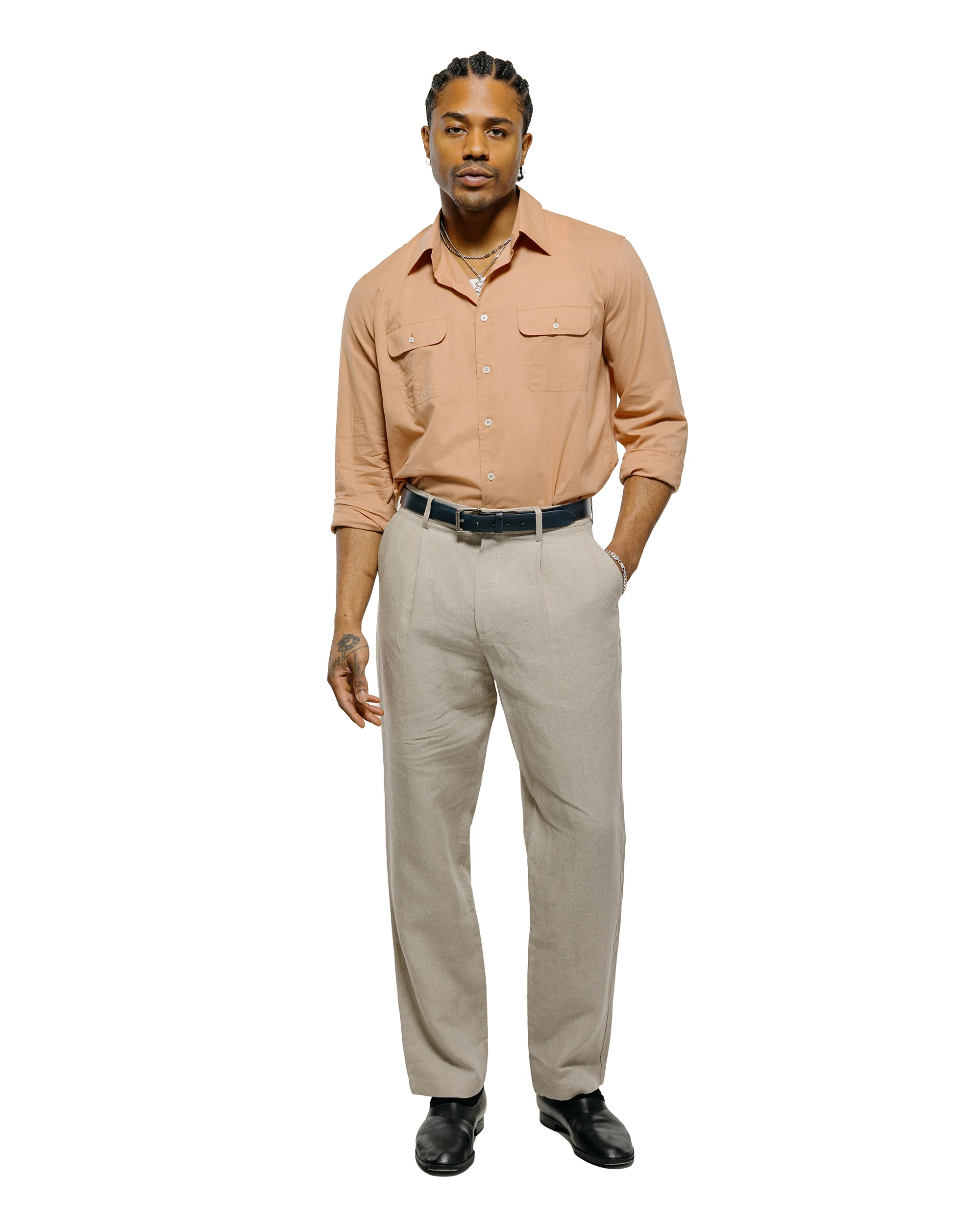De Bonne Facture One Pleat Trousers Belgian Linen Undyed Flax - Image 5