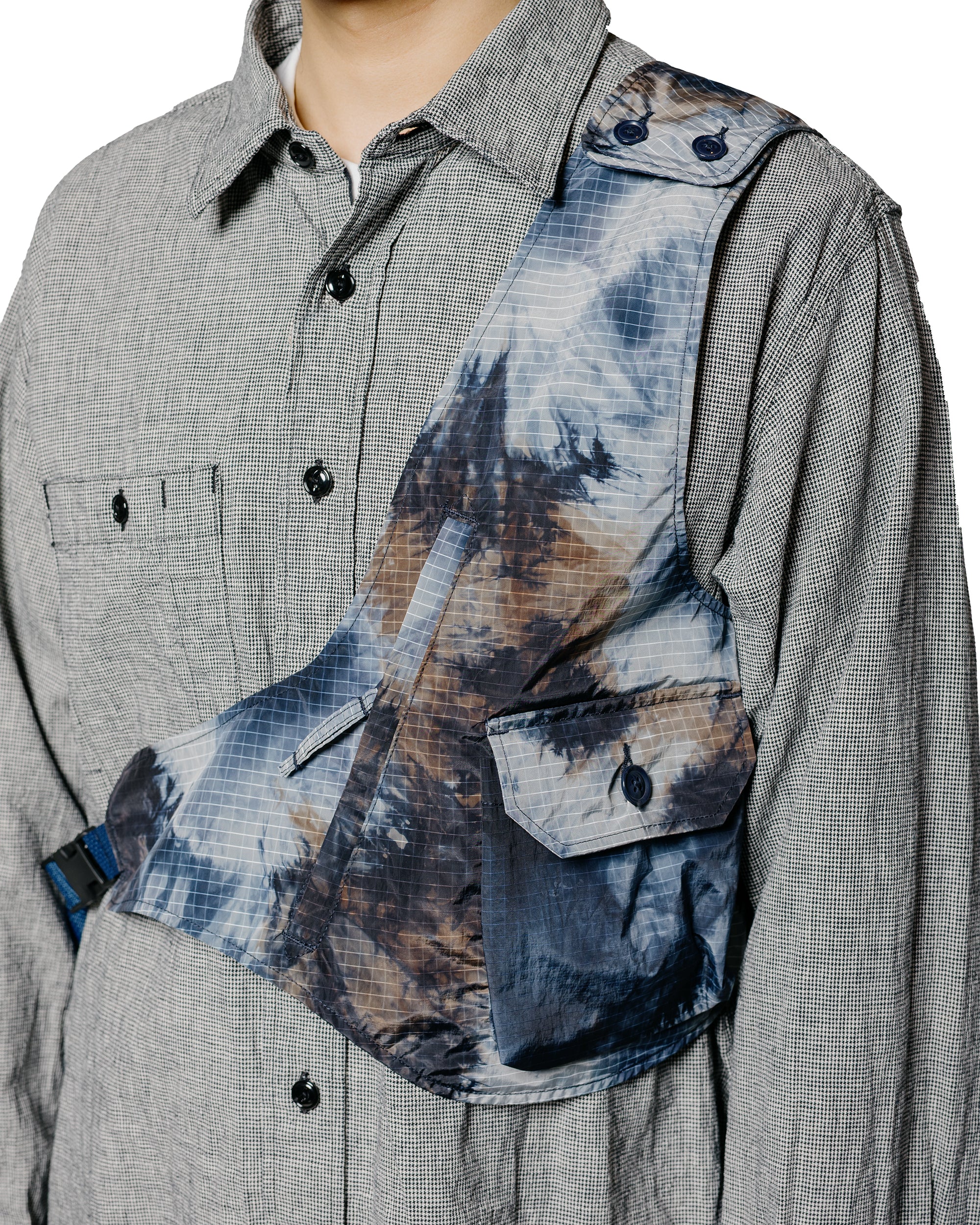 Engineered Garments Shoulder Vest Navy Nylon Tie Dye Print Ripstop - Image 2