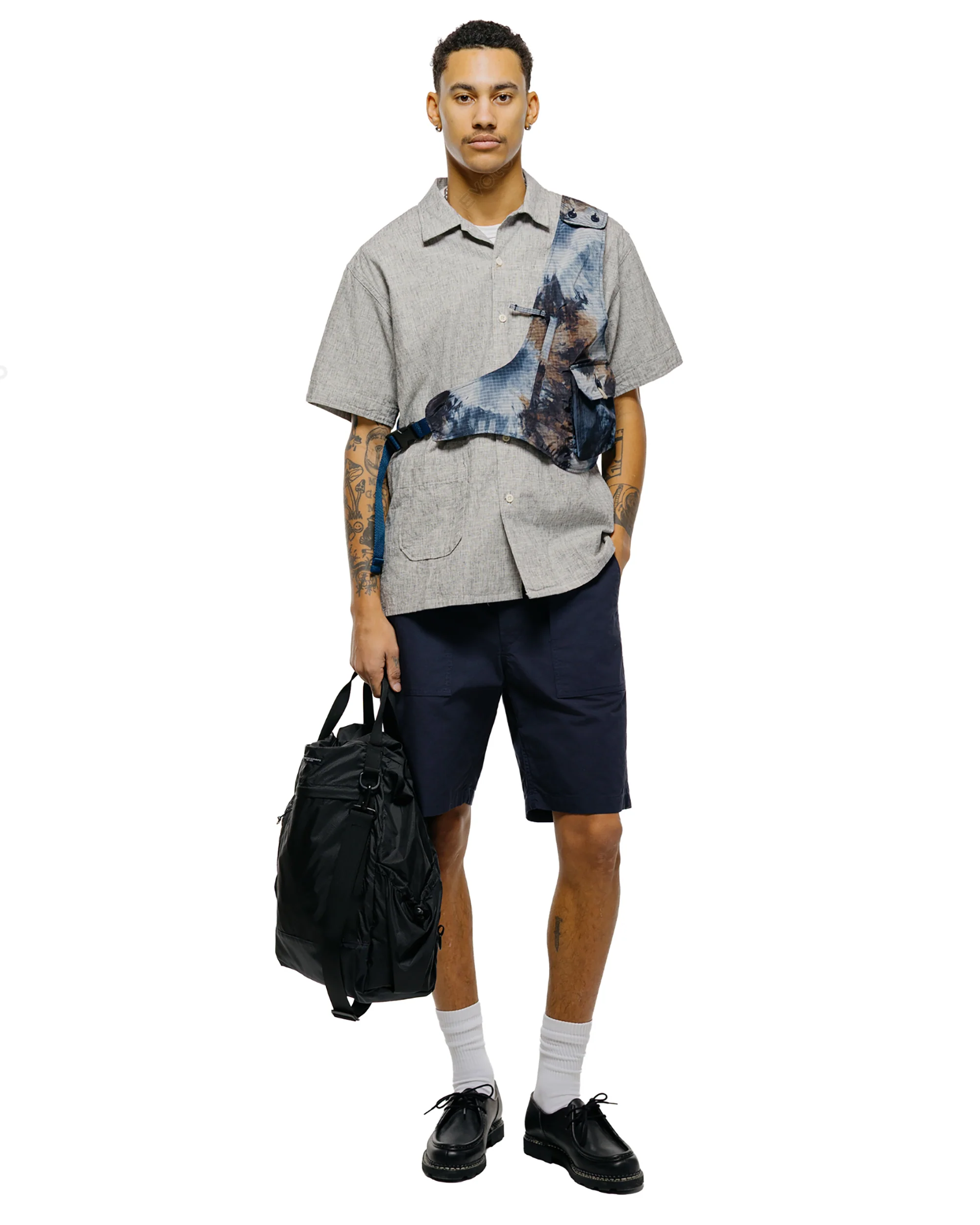 Engineered Garments Shoulder Vest Navy Nylon Tie Dye Print Ripstop - Image 5