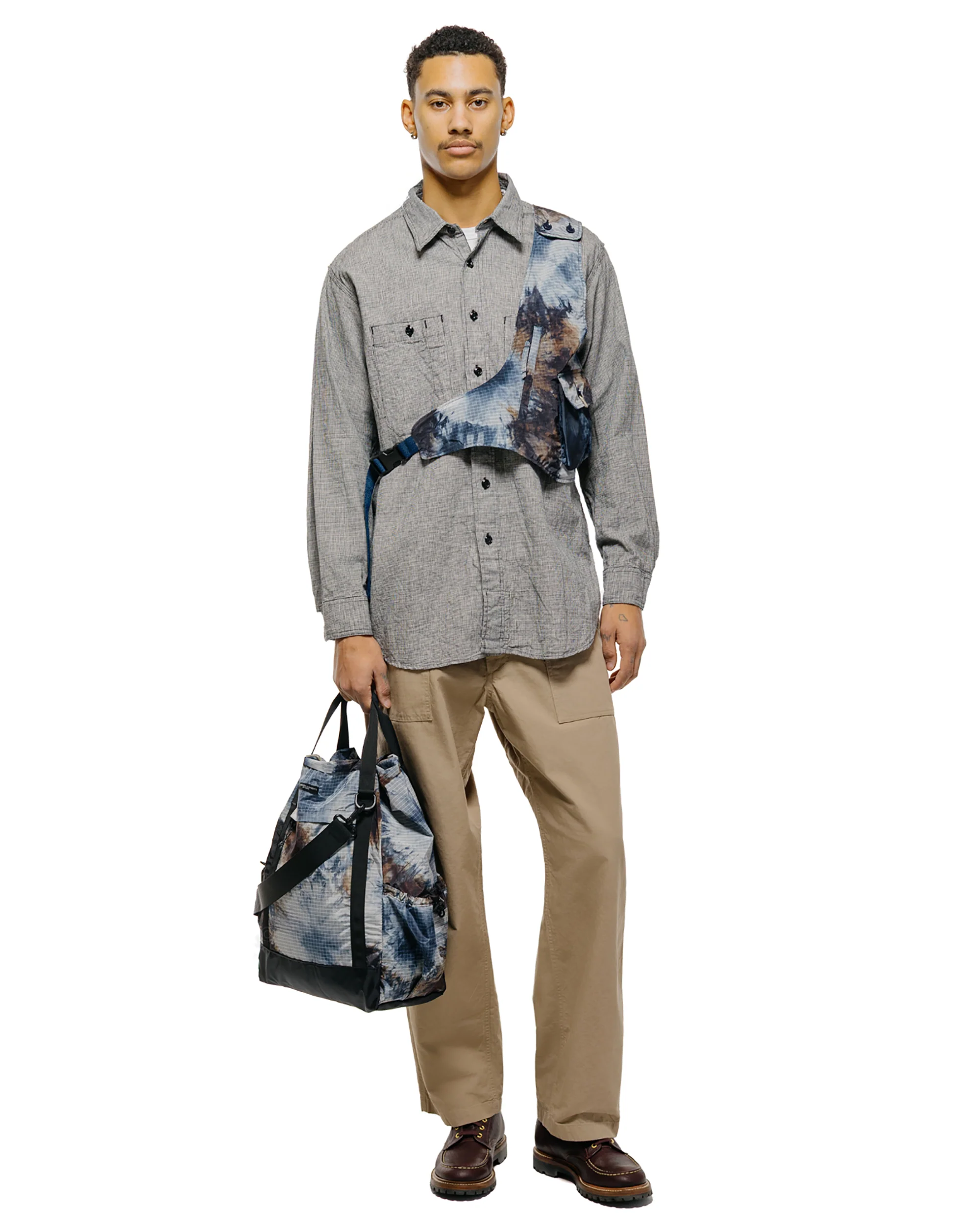 Engineered Garments UL 3 Way Bag Navy Nylon Tie Die Print Ripstop - Image 4