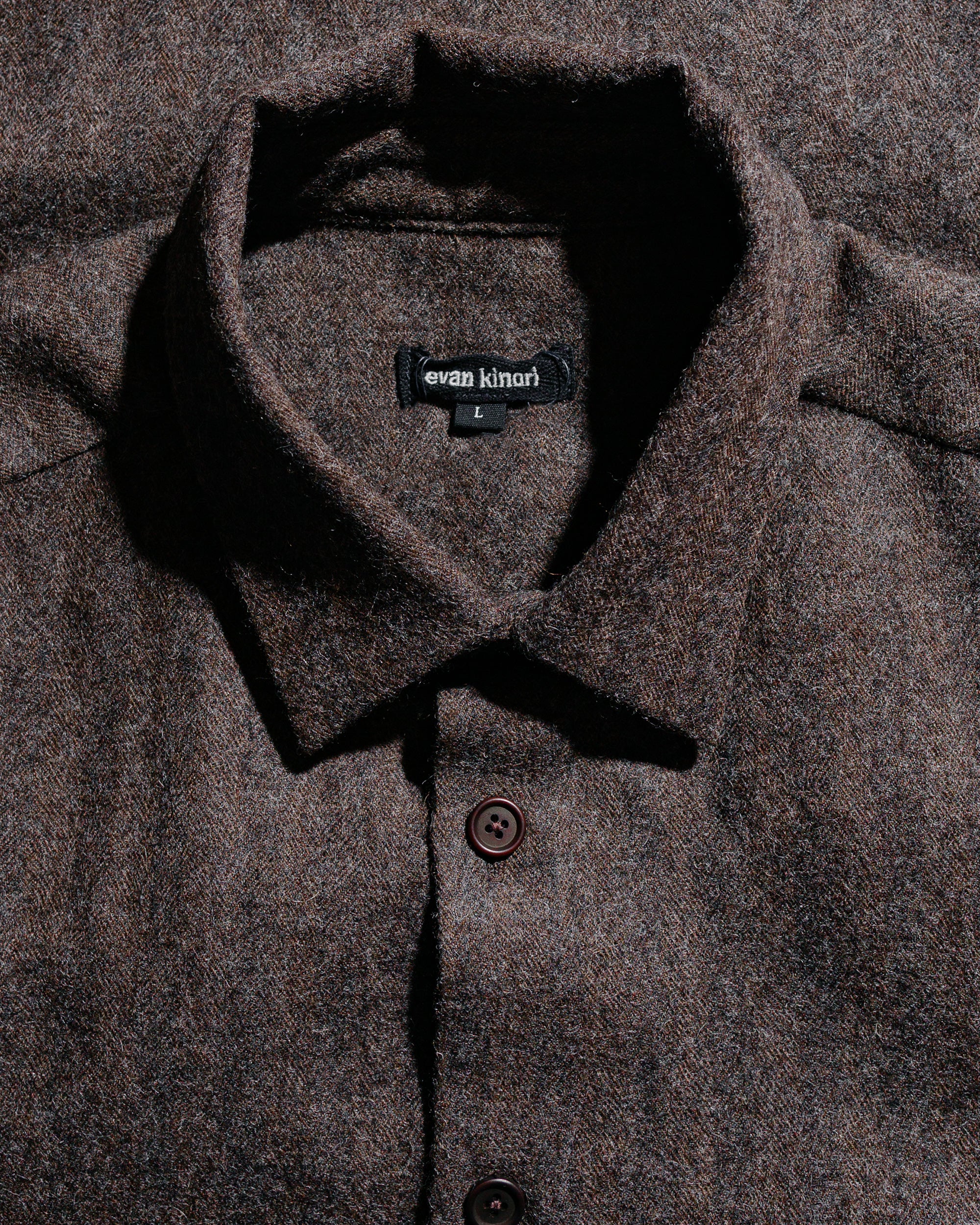 evan kinori Big Shirt Two Undyed Wool Herringbone Dark Brown - Image 5