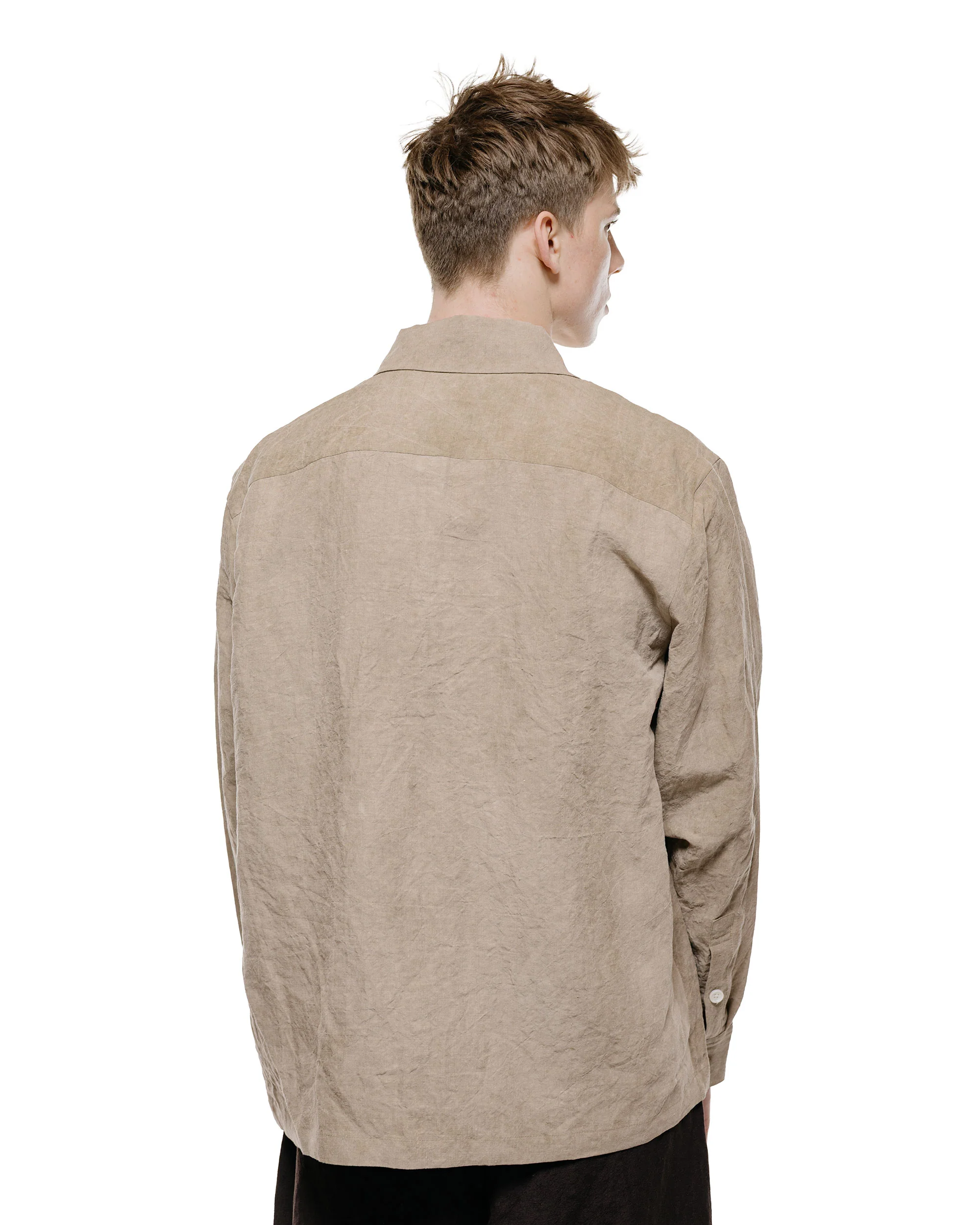evan kinori Flat Hem Shirt Cold Dyed Hemp Dark Beige - Image 3