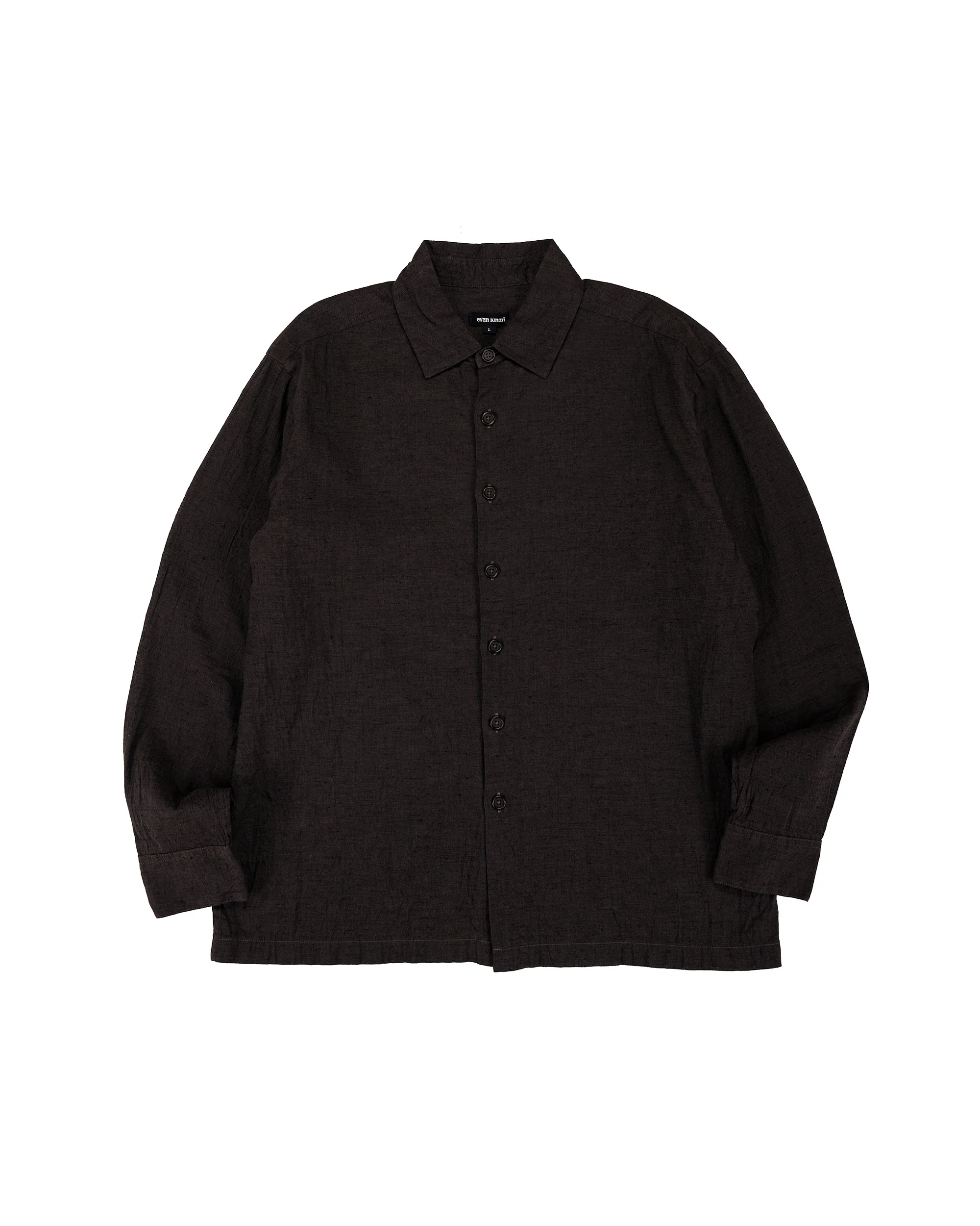 evan kinori Flat Hem Shirt Linen/Cotton Summercloth Brown/Navy
