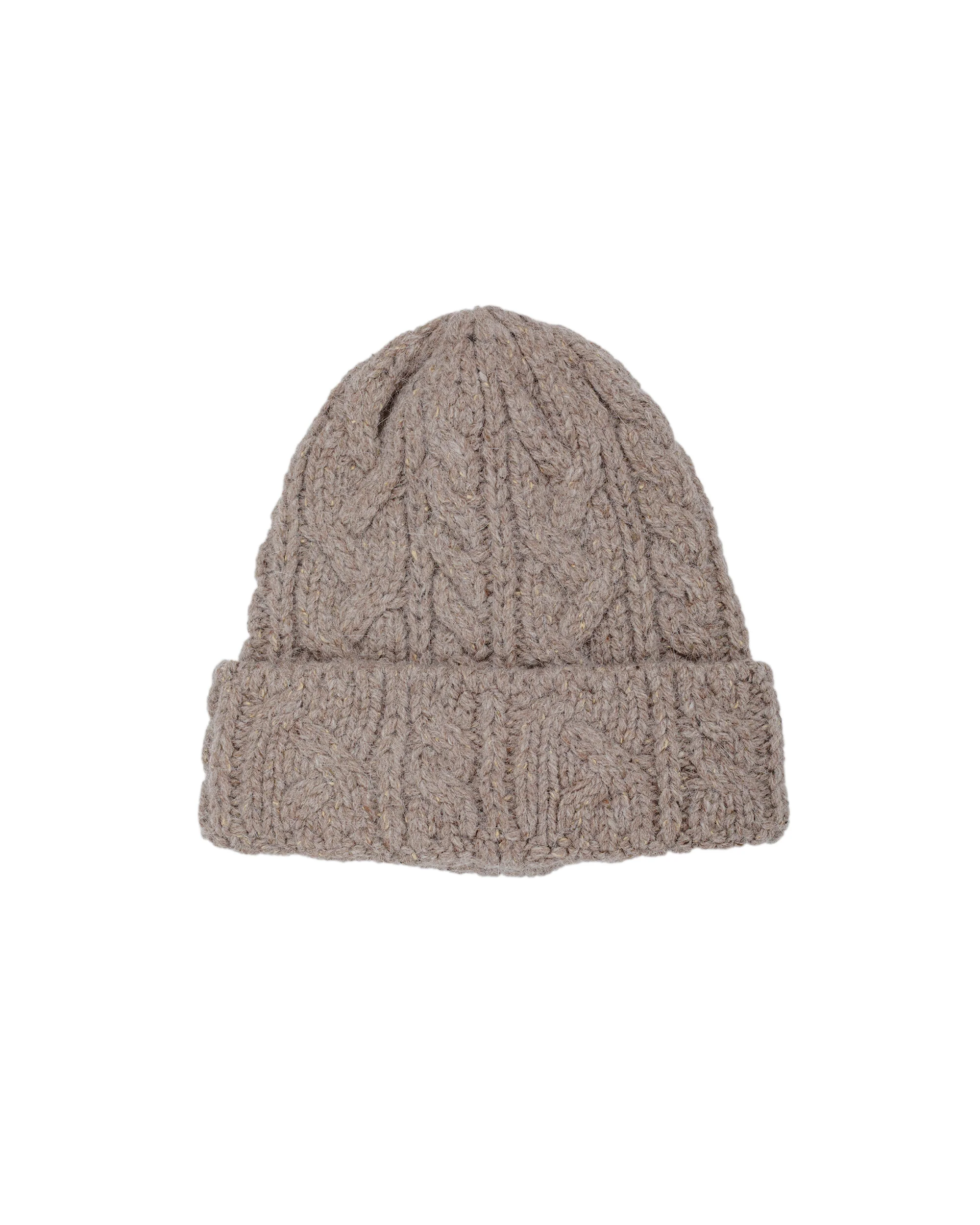 Found Feather Chunky Cable Knit Beanie Italian Donegal Wool Beige