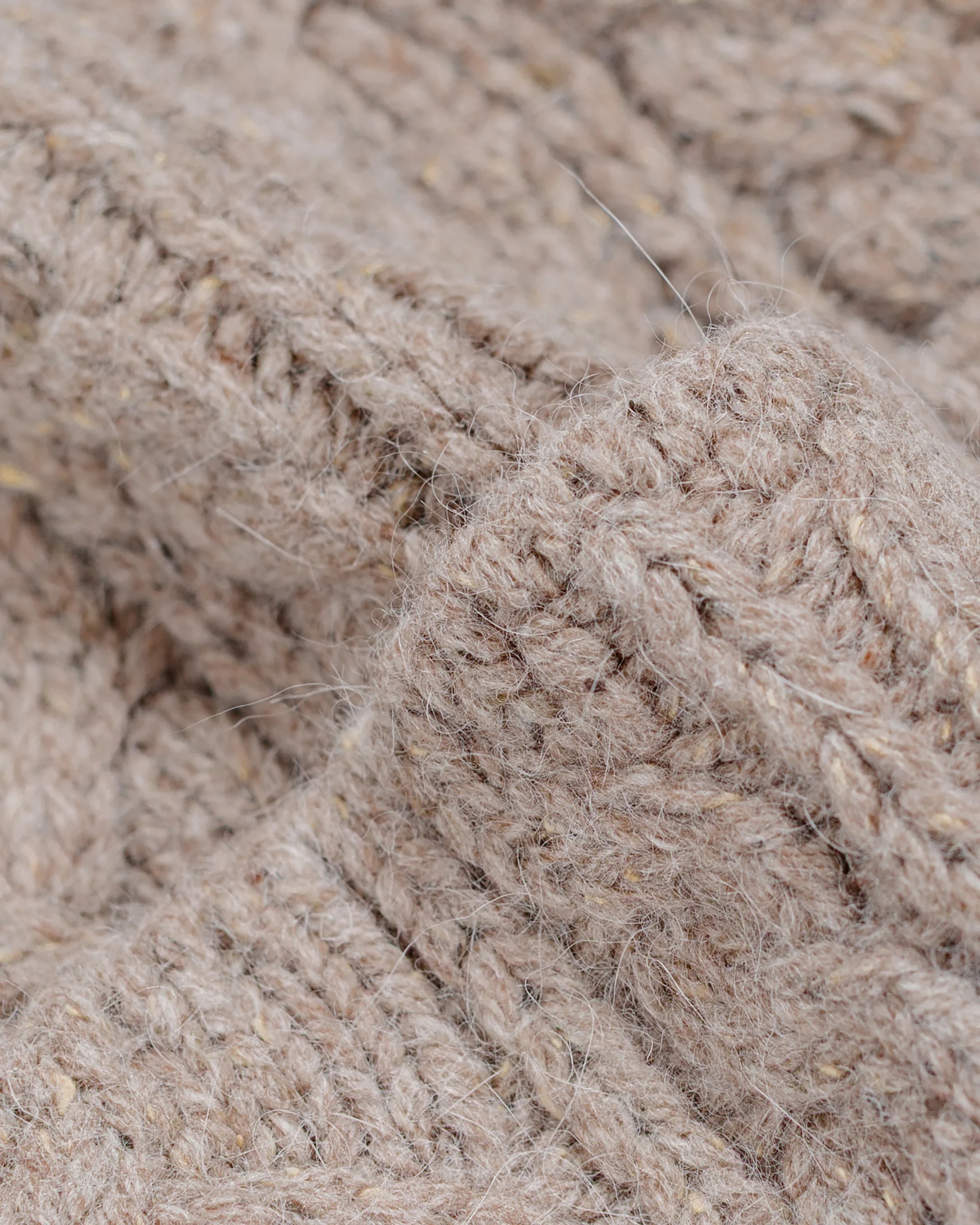 Found Feather Chunky Cable Knit Beanie Italian Donegal Wool Beige - Image 2